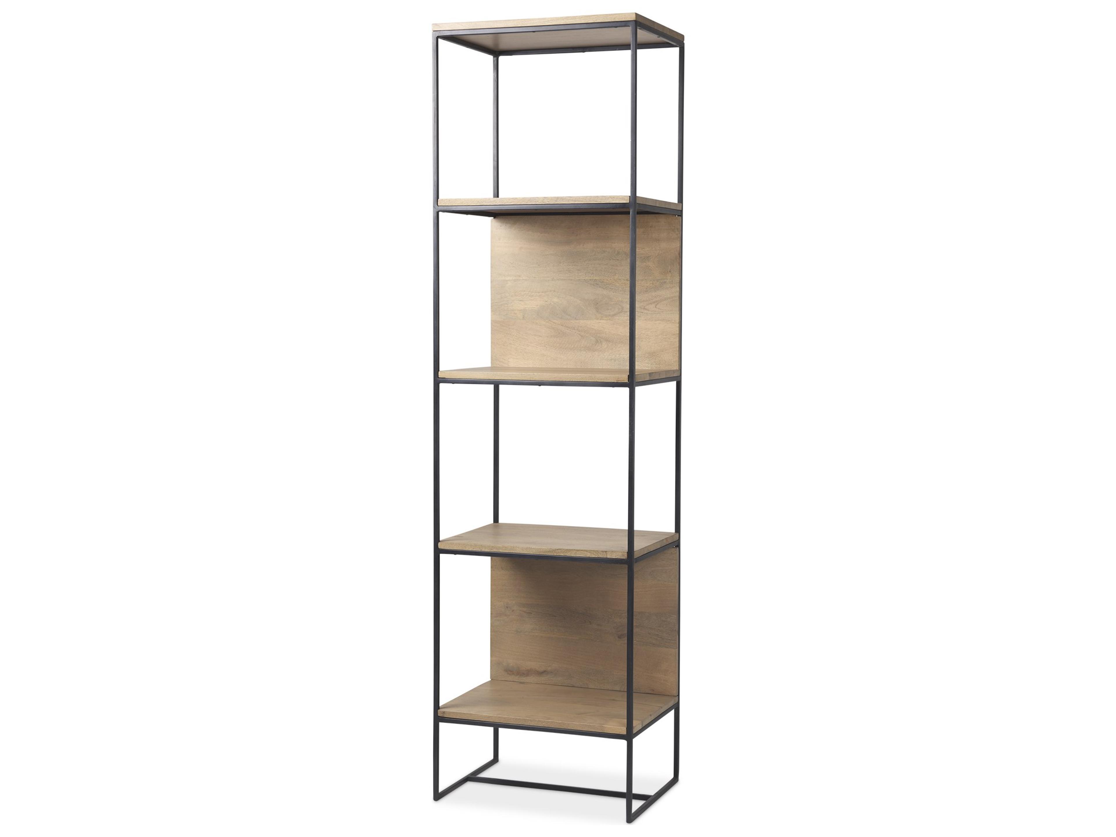 Morris 19.75 L x 15.0W x 72.5H Beige Wood W/Black Metal Frame 4-Tier Shelving Unit