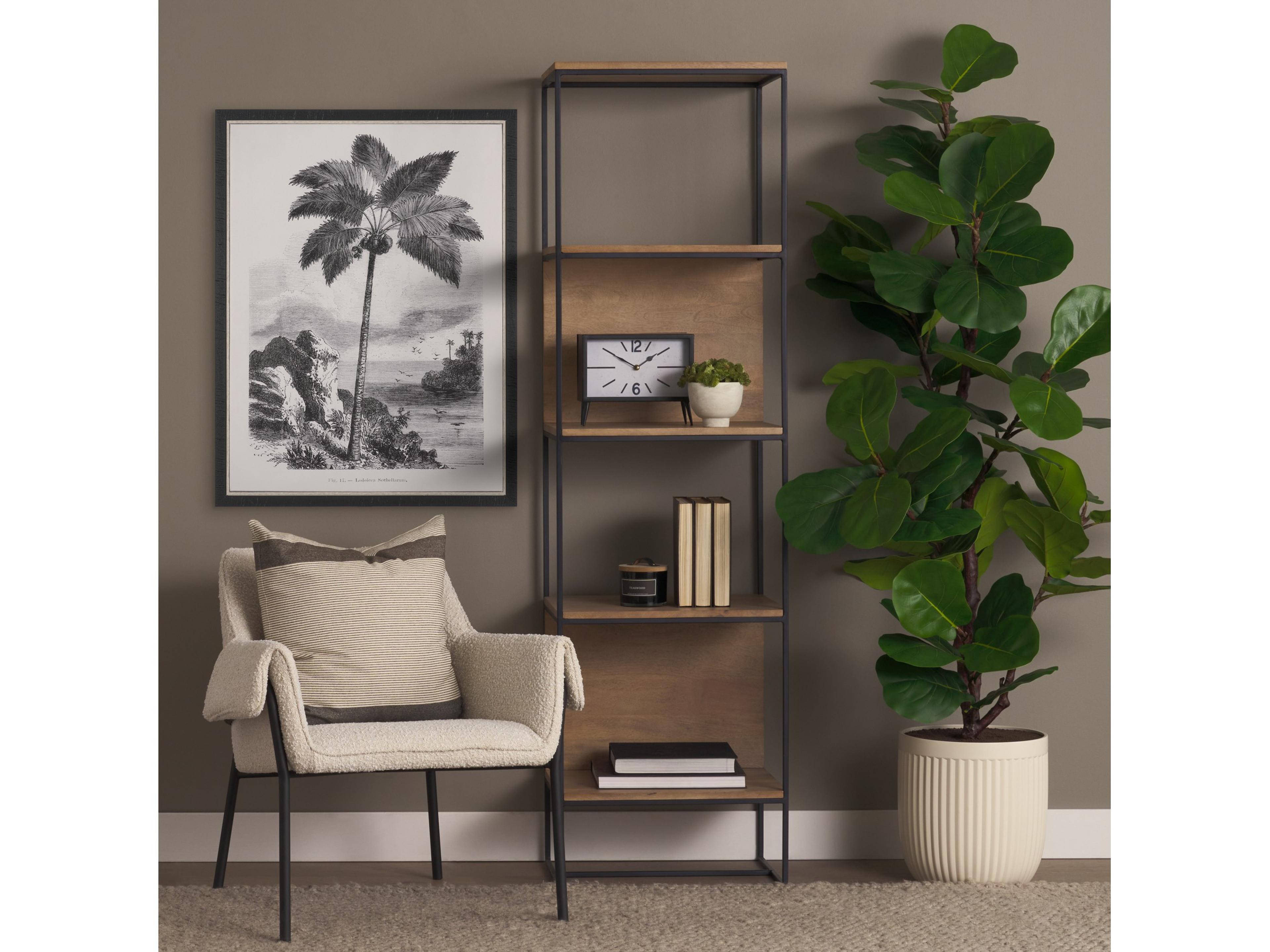 Mercana Morris 19.75 L x 15.0W x 72.5H Beige Wood W/Black Metal Frame 4-Tier Shelving Unit