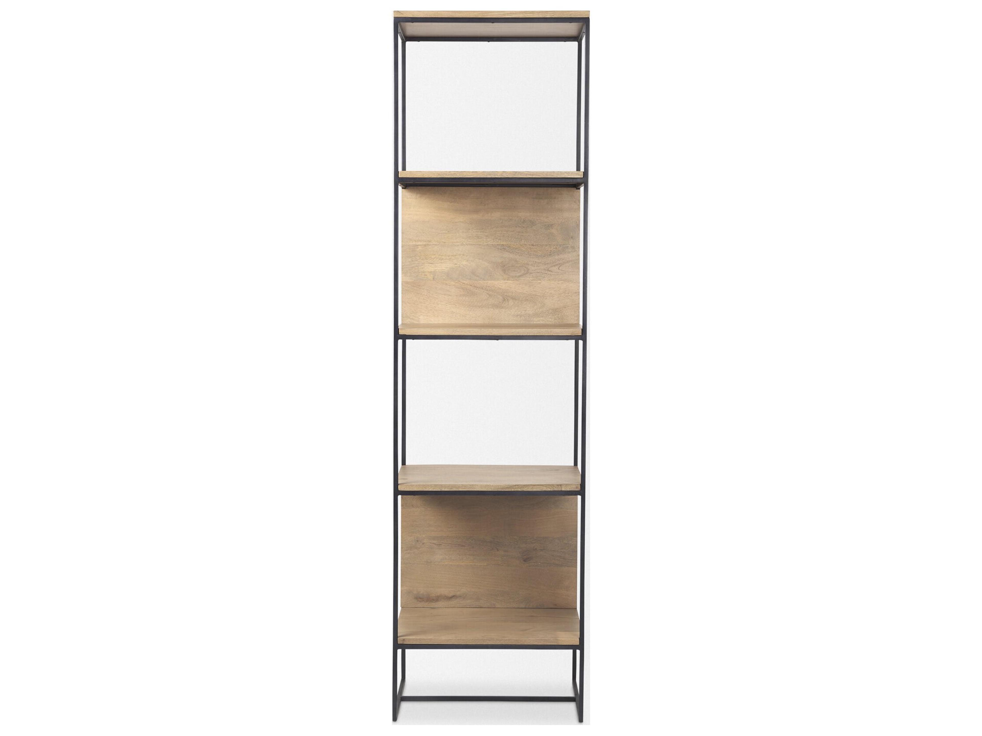 Mercana Morris 19.75 L x 15.0W x 72.5H Beige Wood W/Black Metal Frame 4-Tier Shelving Unit