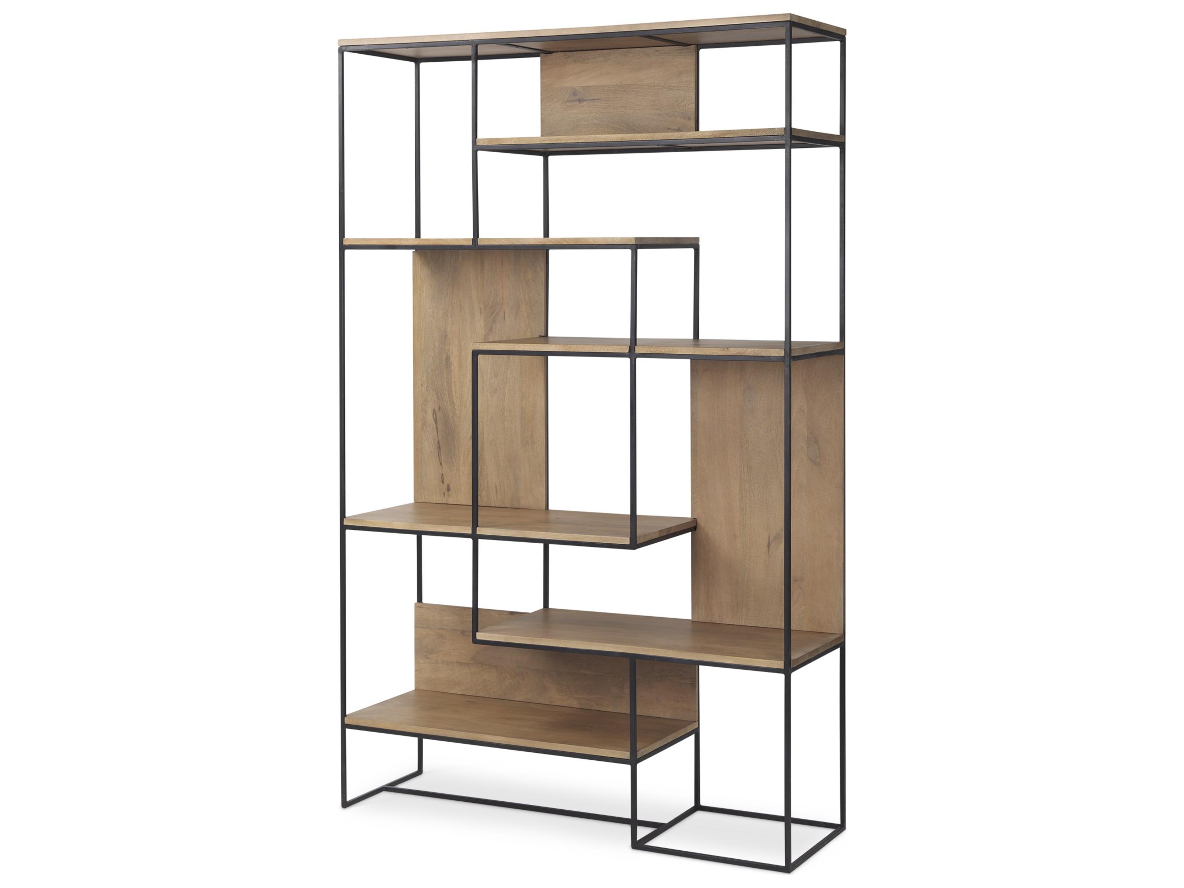 Morris 47.0L x 15.0W x 75.0H Light Brown Wood w/ Black Metal Frame 6-Tier Shelving Unit