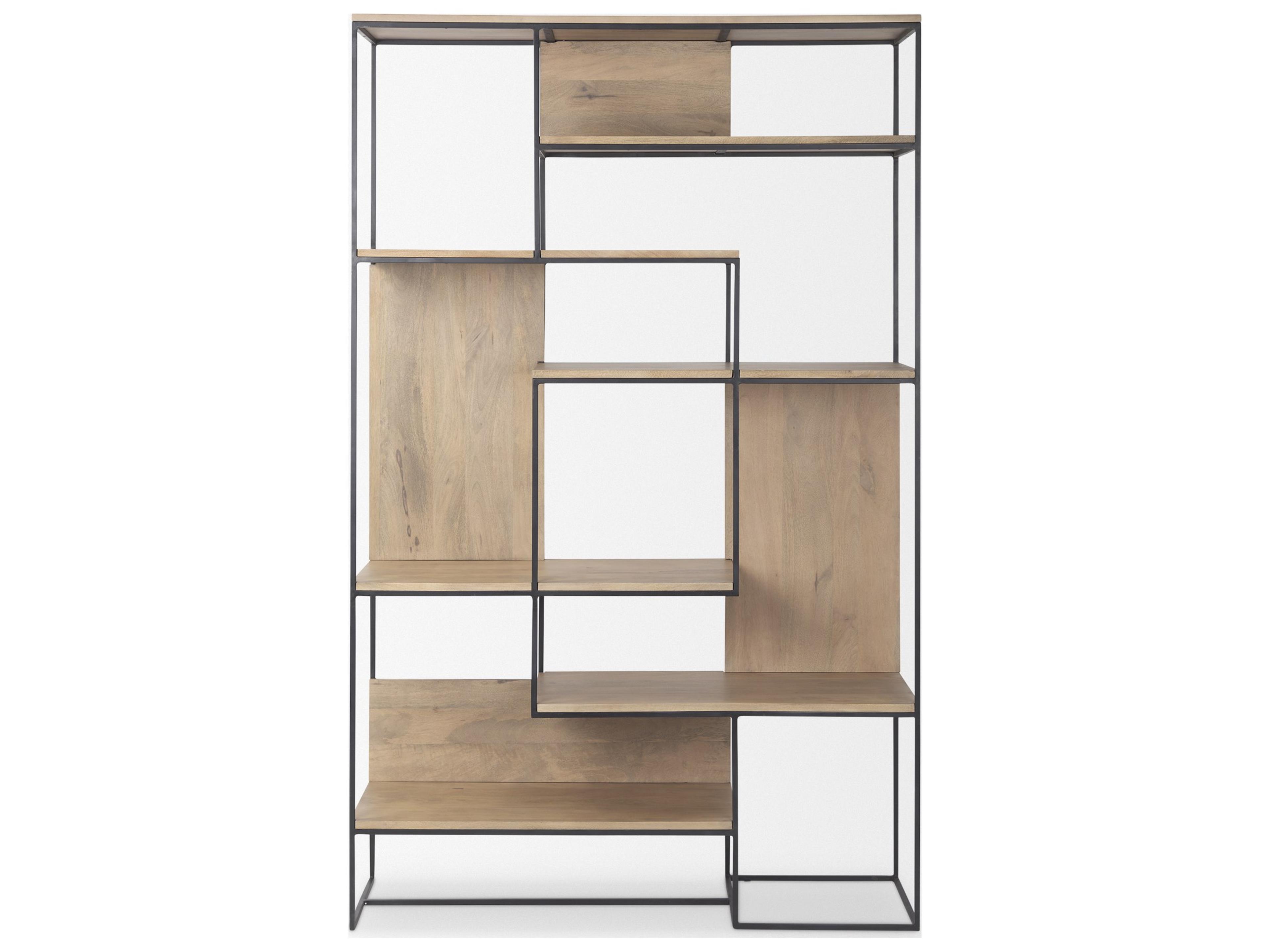 Mercana Morris 47.0L x 15.0W x 75.0H Light Brown Wood w/ Black Metal Frame 6-Tier Shelving Unit