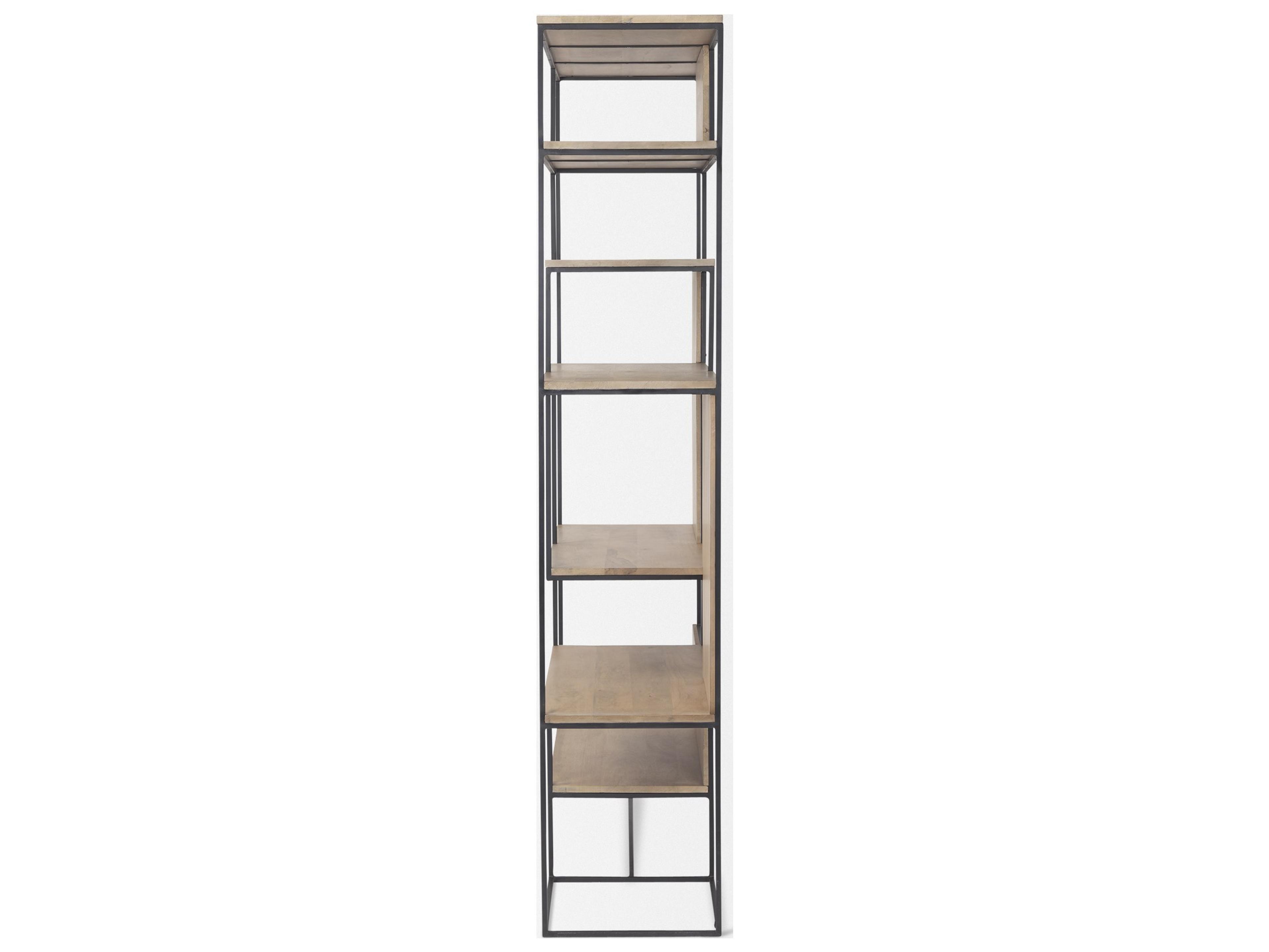 Mercana Morris 47.0L x 15.0W x 75.0H Light Brown Wood w/ Black Metal Frame 6-Tier Shelving Unit