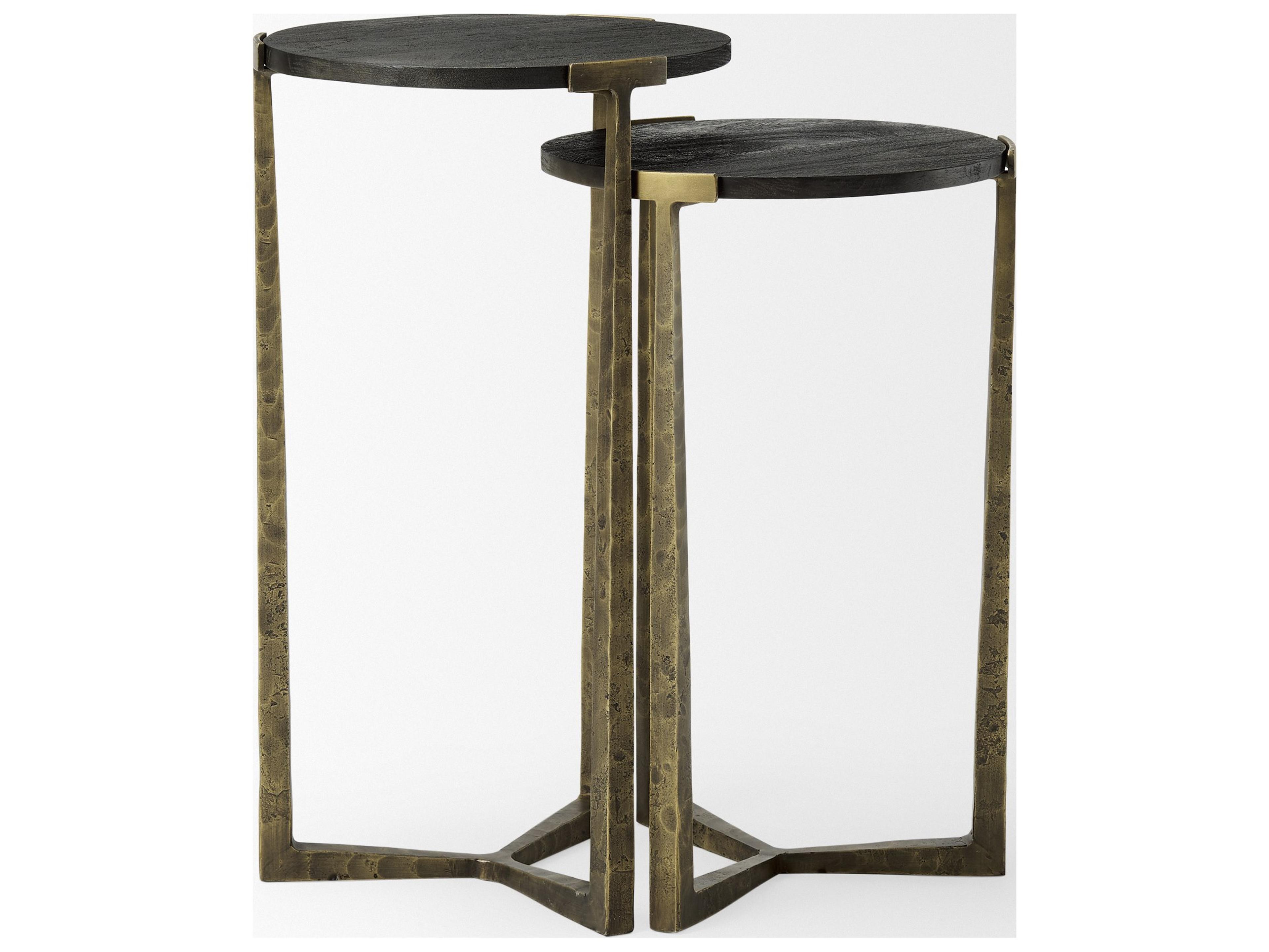 Mercana Atticus Black Wood and Antiqued Gold Metal Nesting Accent Tables (Set of 2)