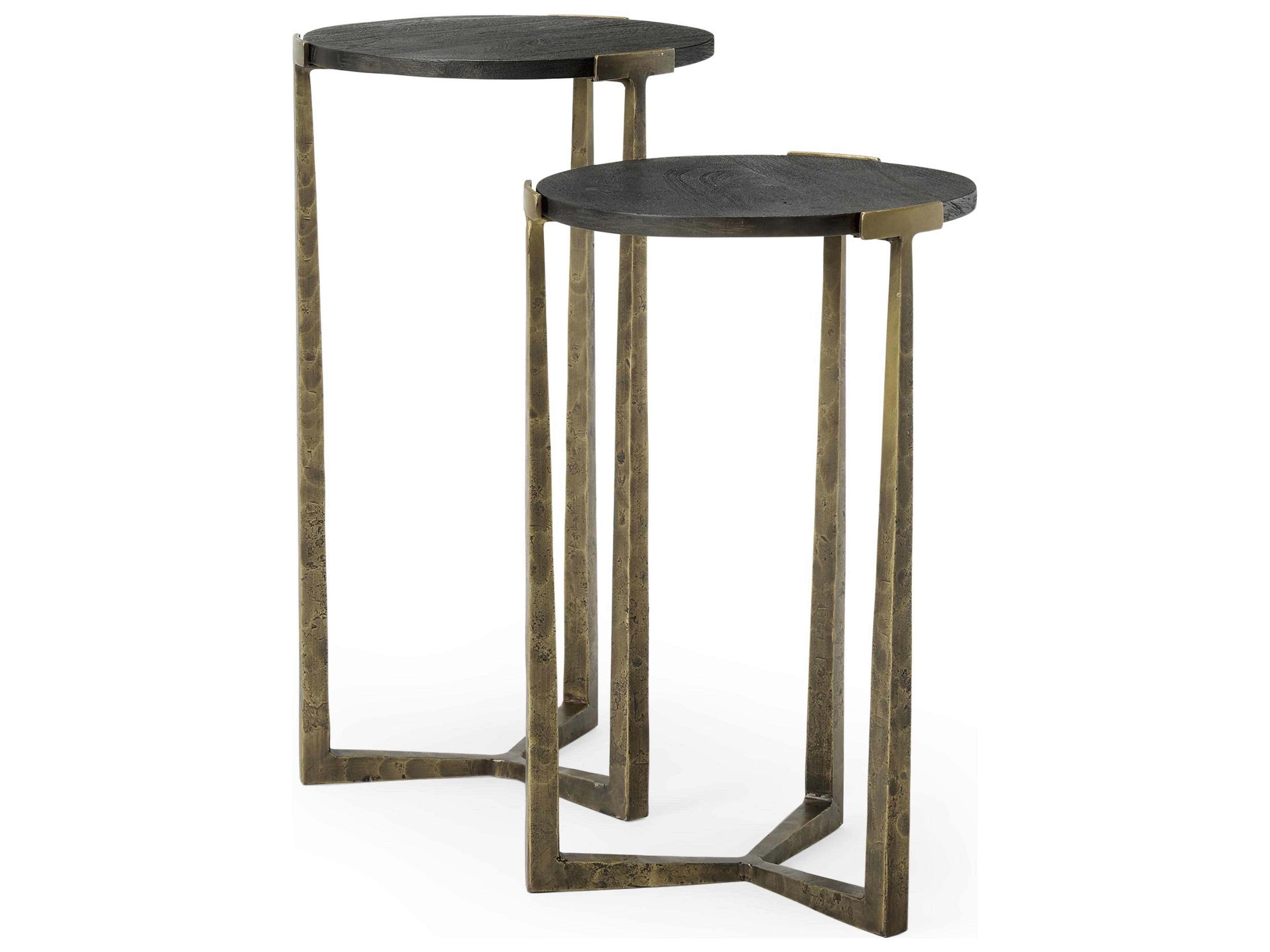 Atticus Black Wood and Antiqued Gold Metal Nesting Accent Tables (Set of 2)