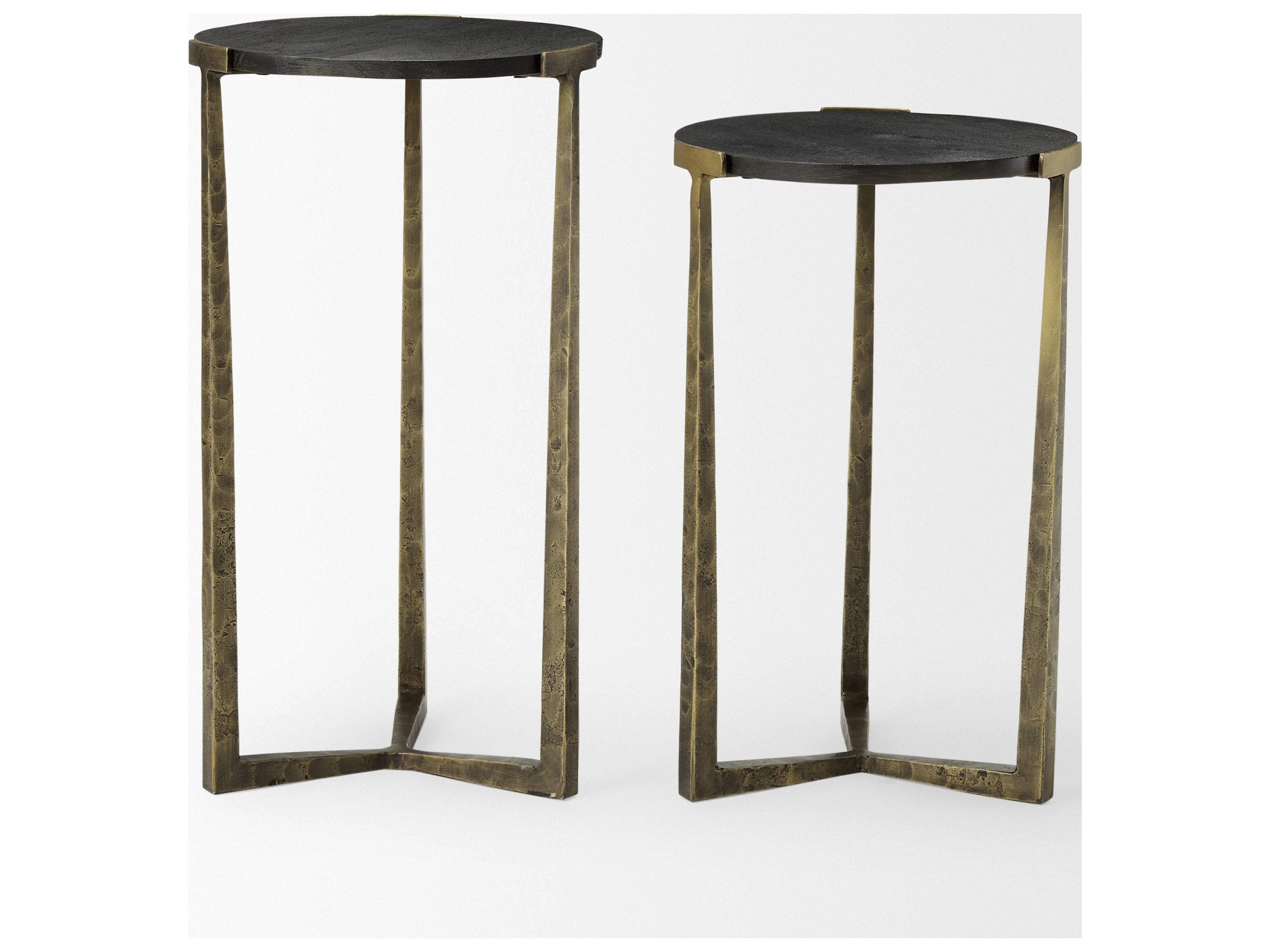 Mercana Atticus Black Wood and Antiqued Gold Metal Nesting Accent Tables (Set of 2)