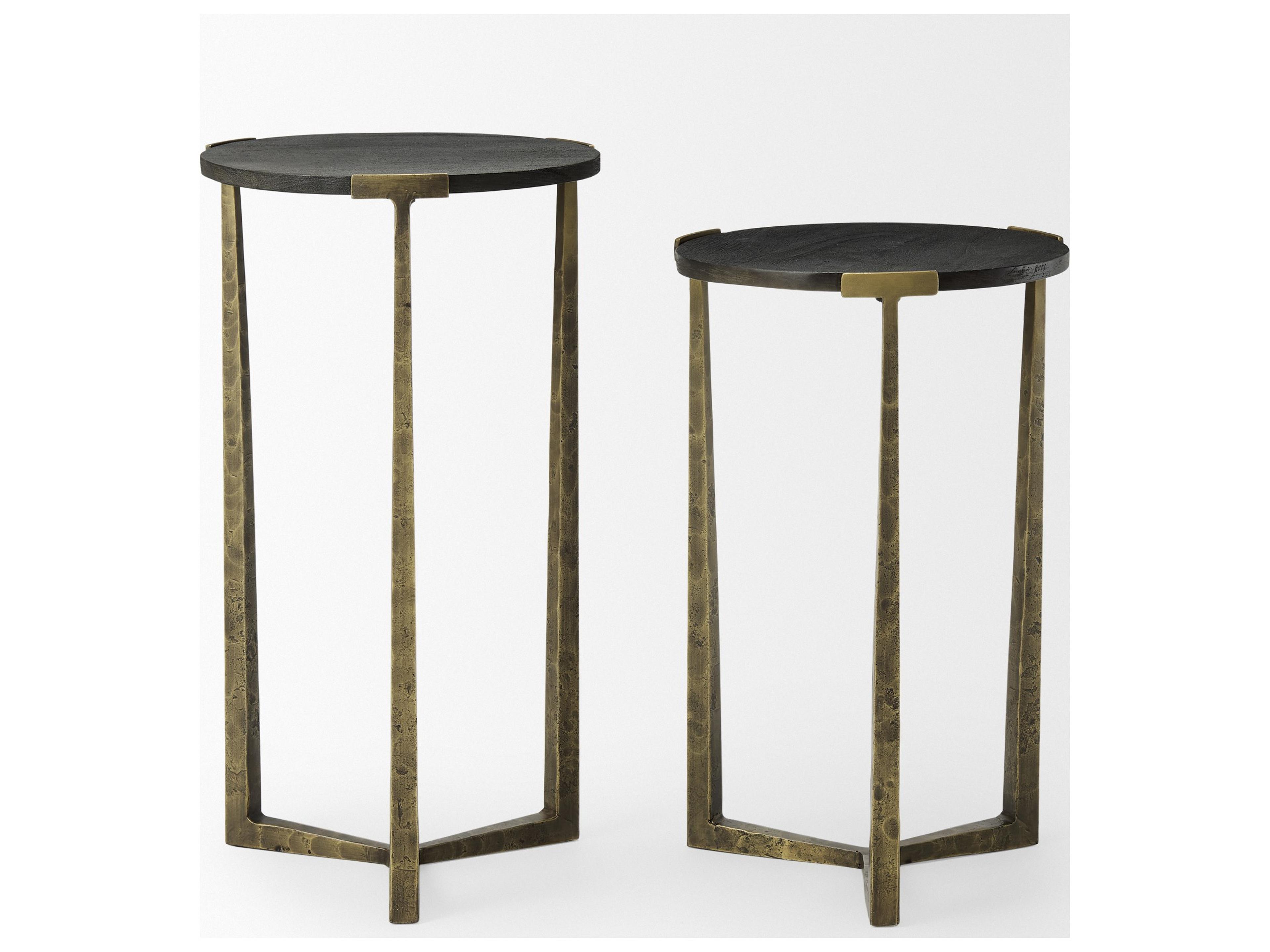 Mercana Atticus Black Wood and Antiqued Gold Metal Nesting Accent Tables (Set of 2)