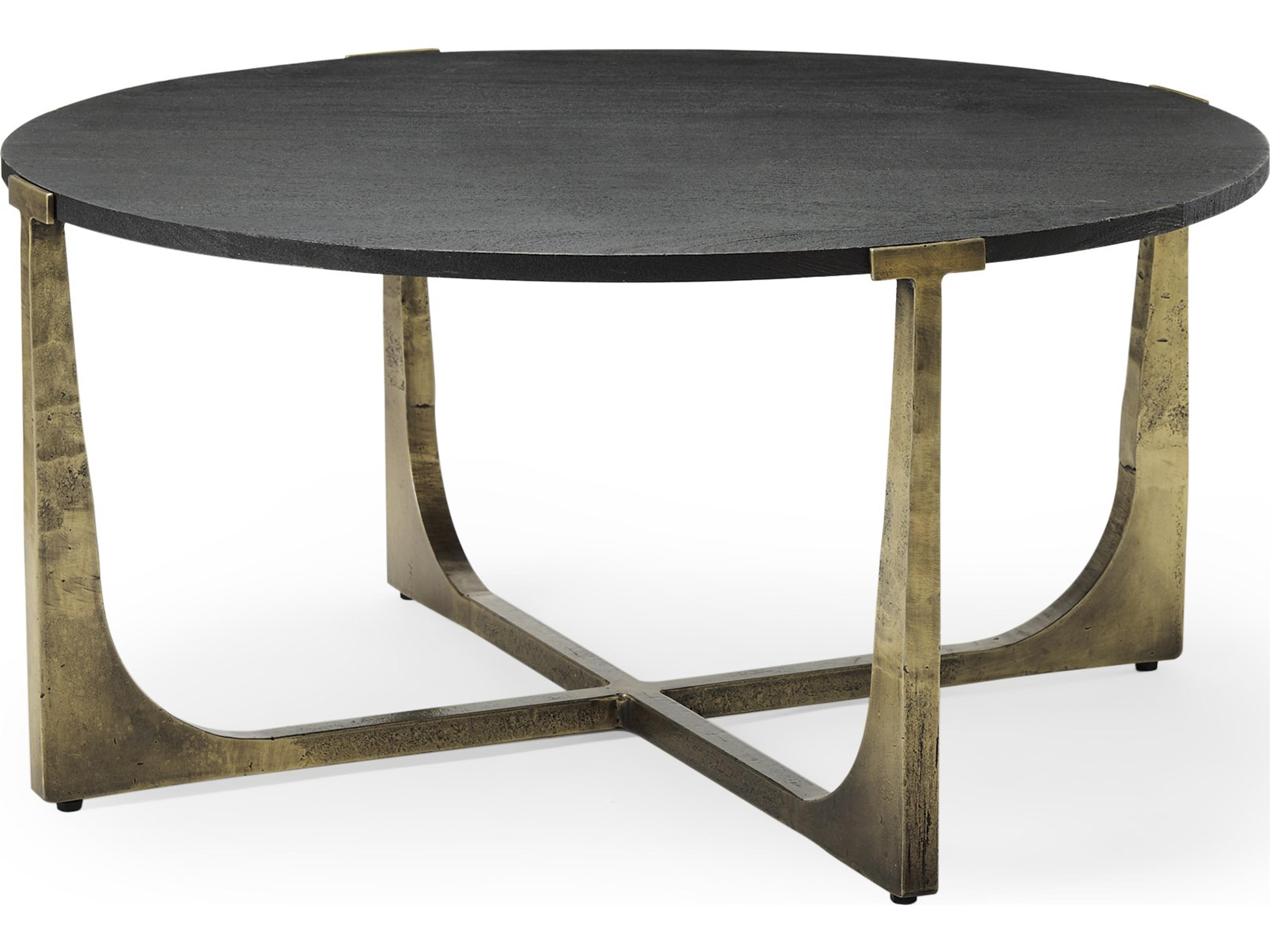 Atticus Black Wood and Antiqued Gold Metal Coffee Table