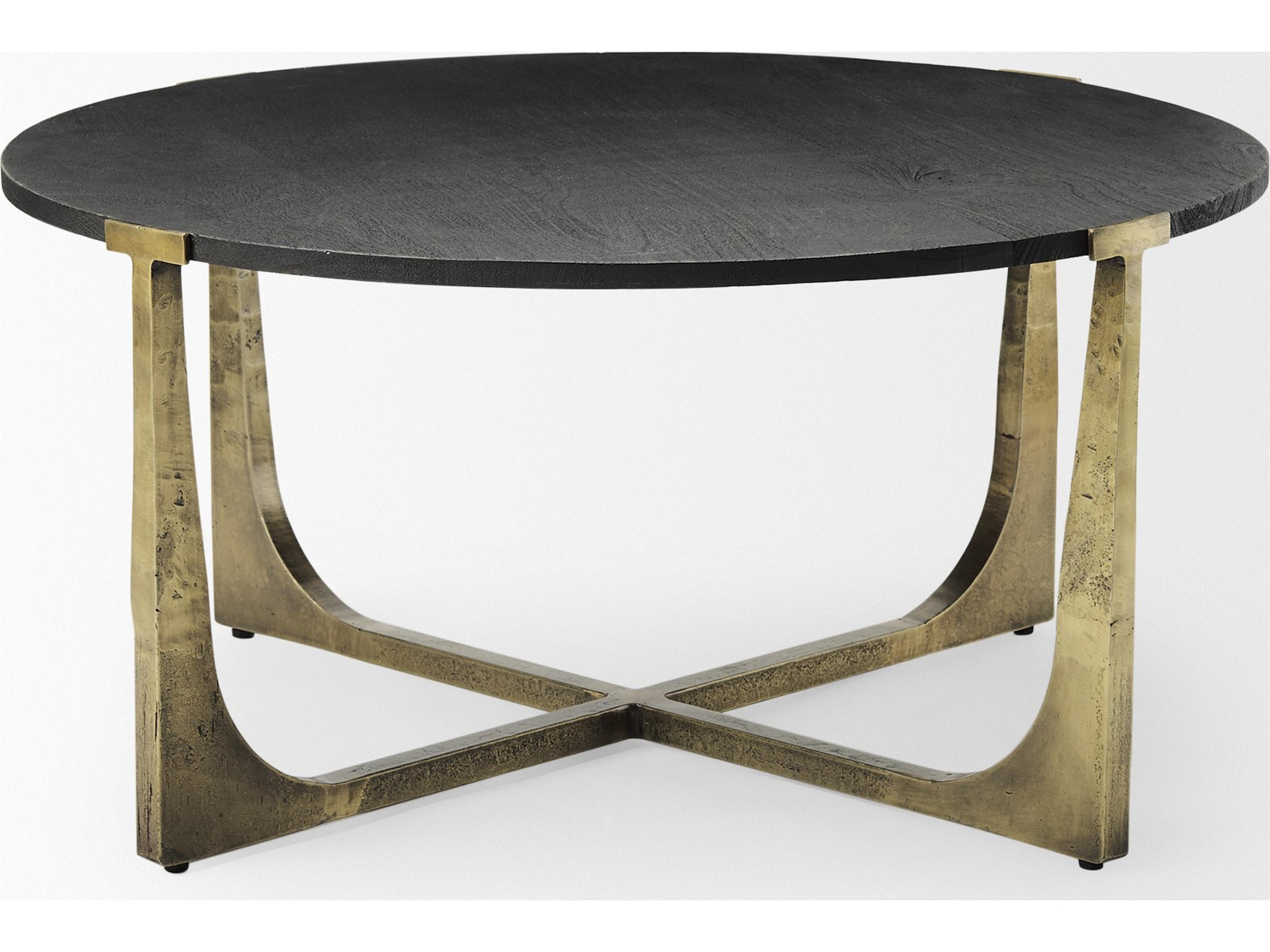 Mercana Atticus Black Wood and Antiqued Gold Metal Coffee Table