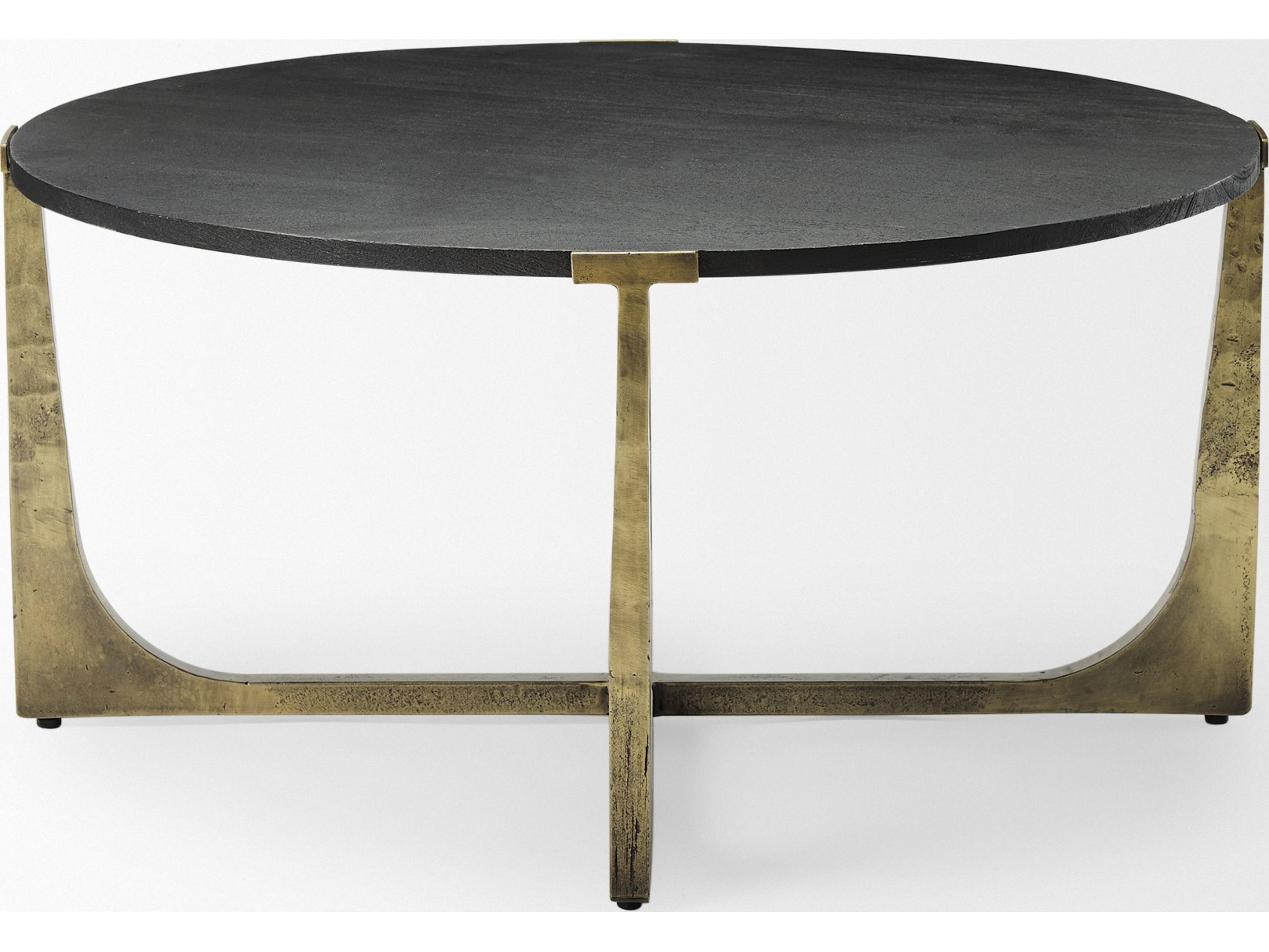 Mercana Atticus Black Wood and Antiqued Gold Metal Coffee Table