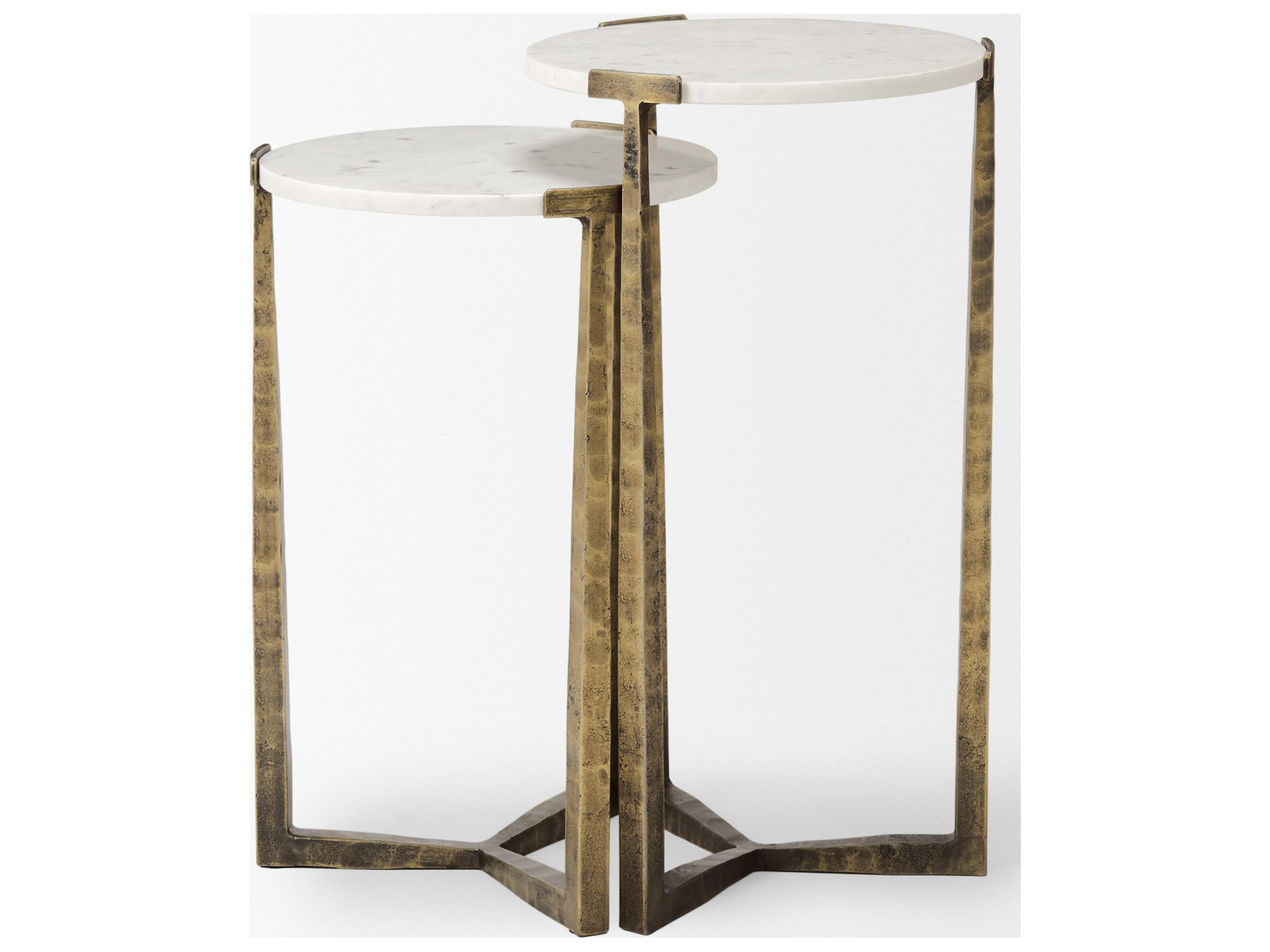 Mercana Atticus Marble and Antiqued Gold Metal Nesting Accent Tables (Set of 2)