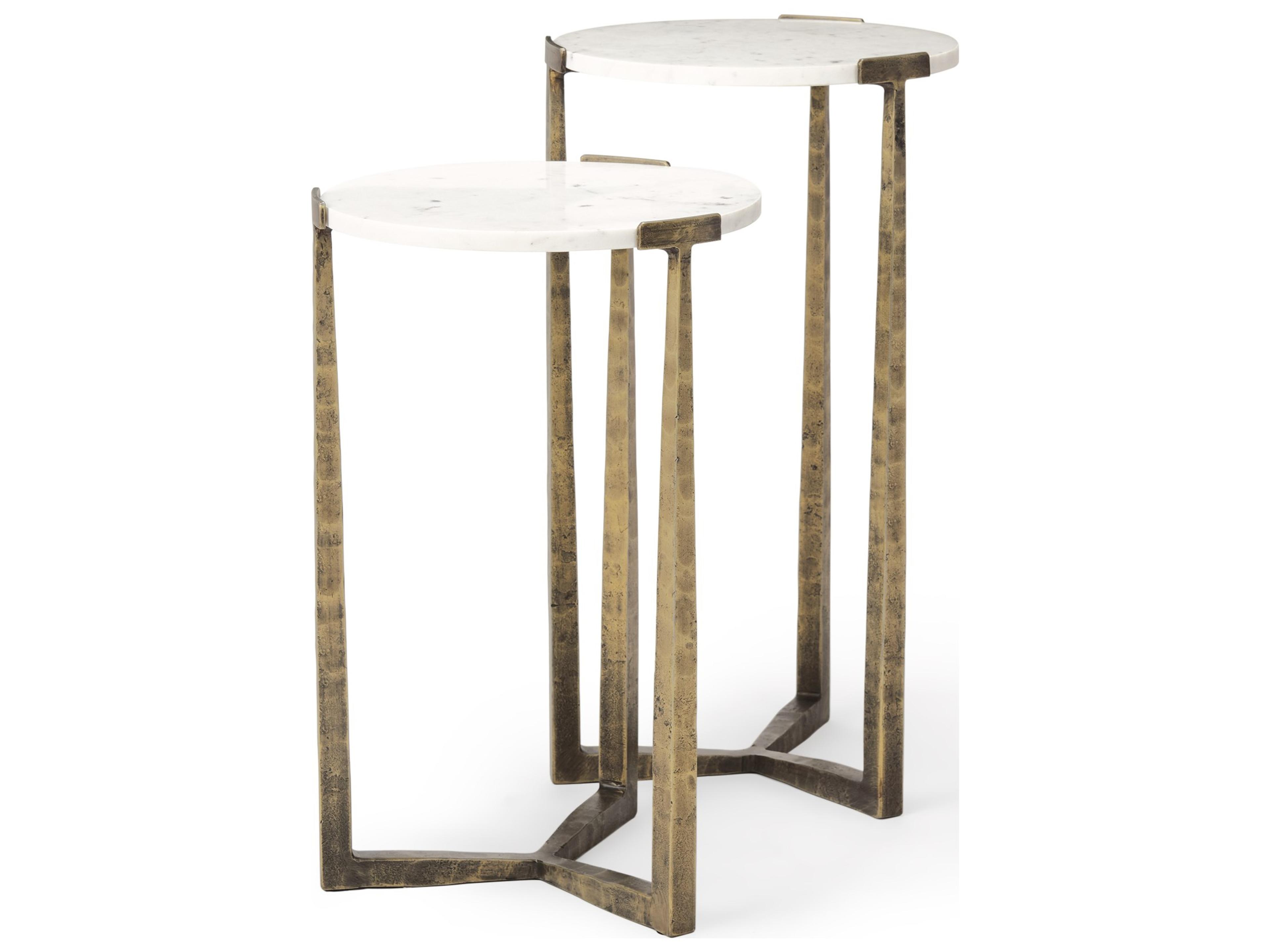 Atticus Marble and Antiqued Gold Metal Nesting Accent Tables (Set of 2)