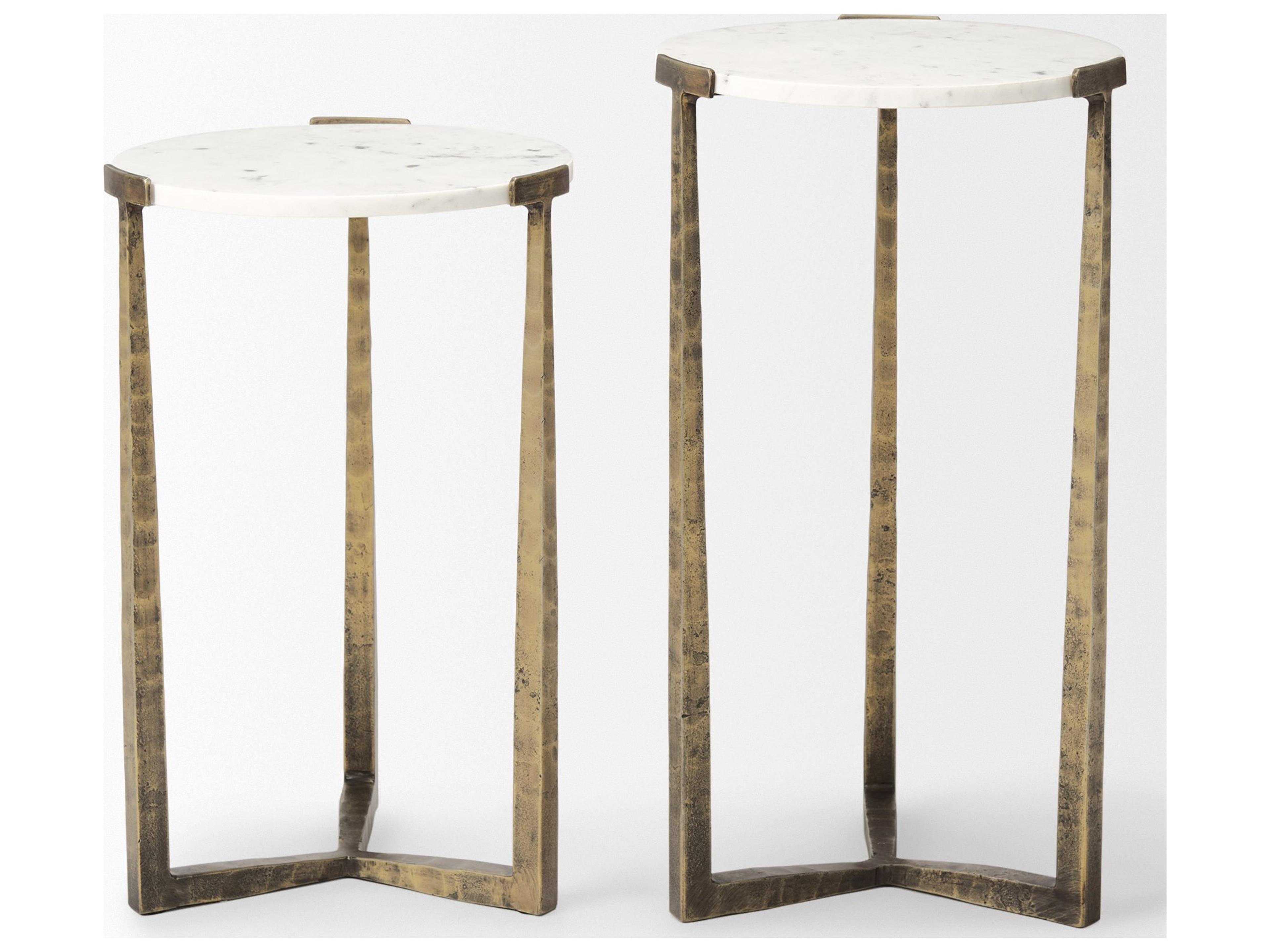 Mercana Atticus Marble and Antiqued Gold Metal Nesting Accent Tables (Set of 2)