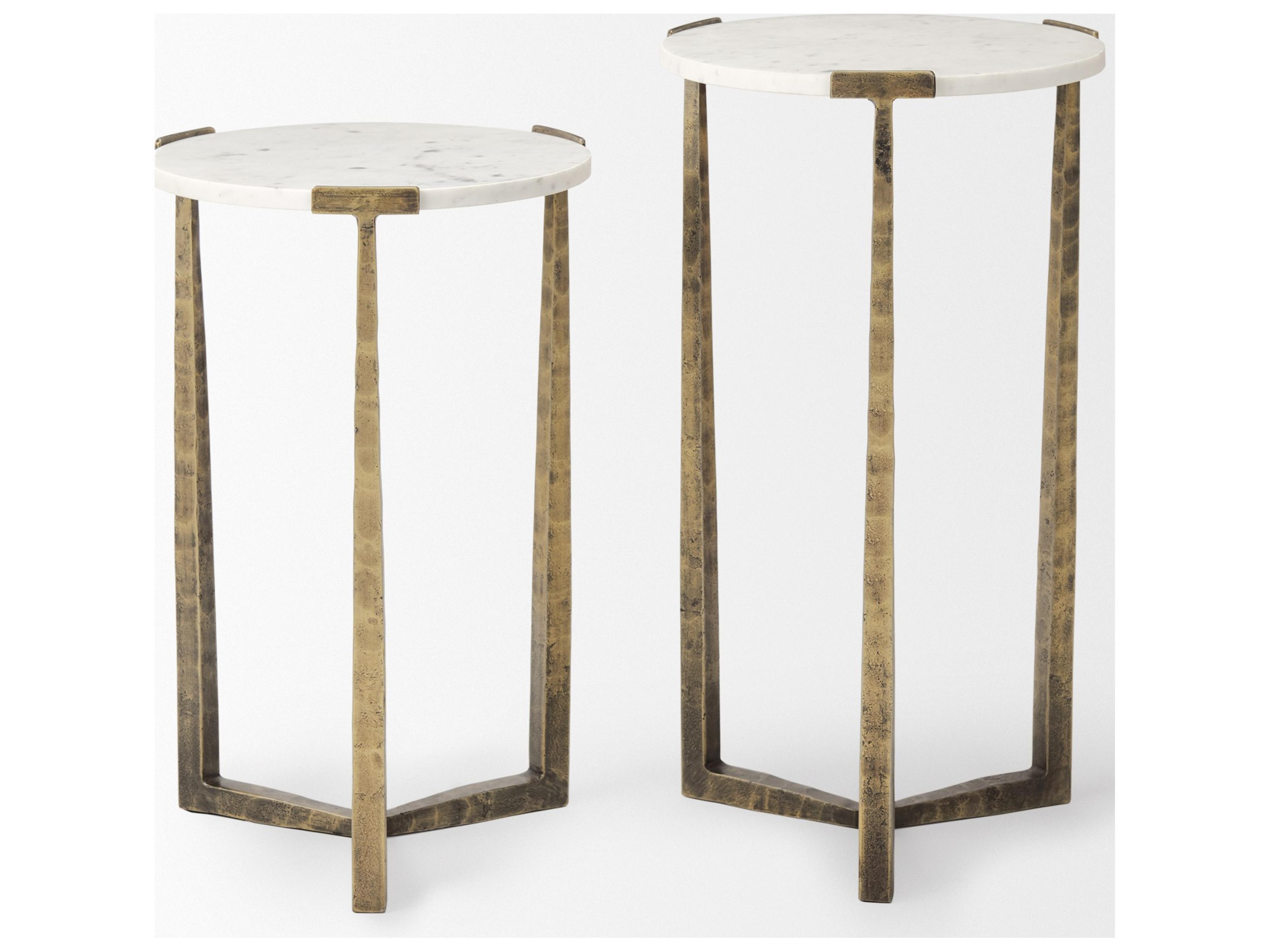 Mercana Atticus Marble and Antiqued Gold Metal Nesting Accent Tables (Set of 2)