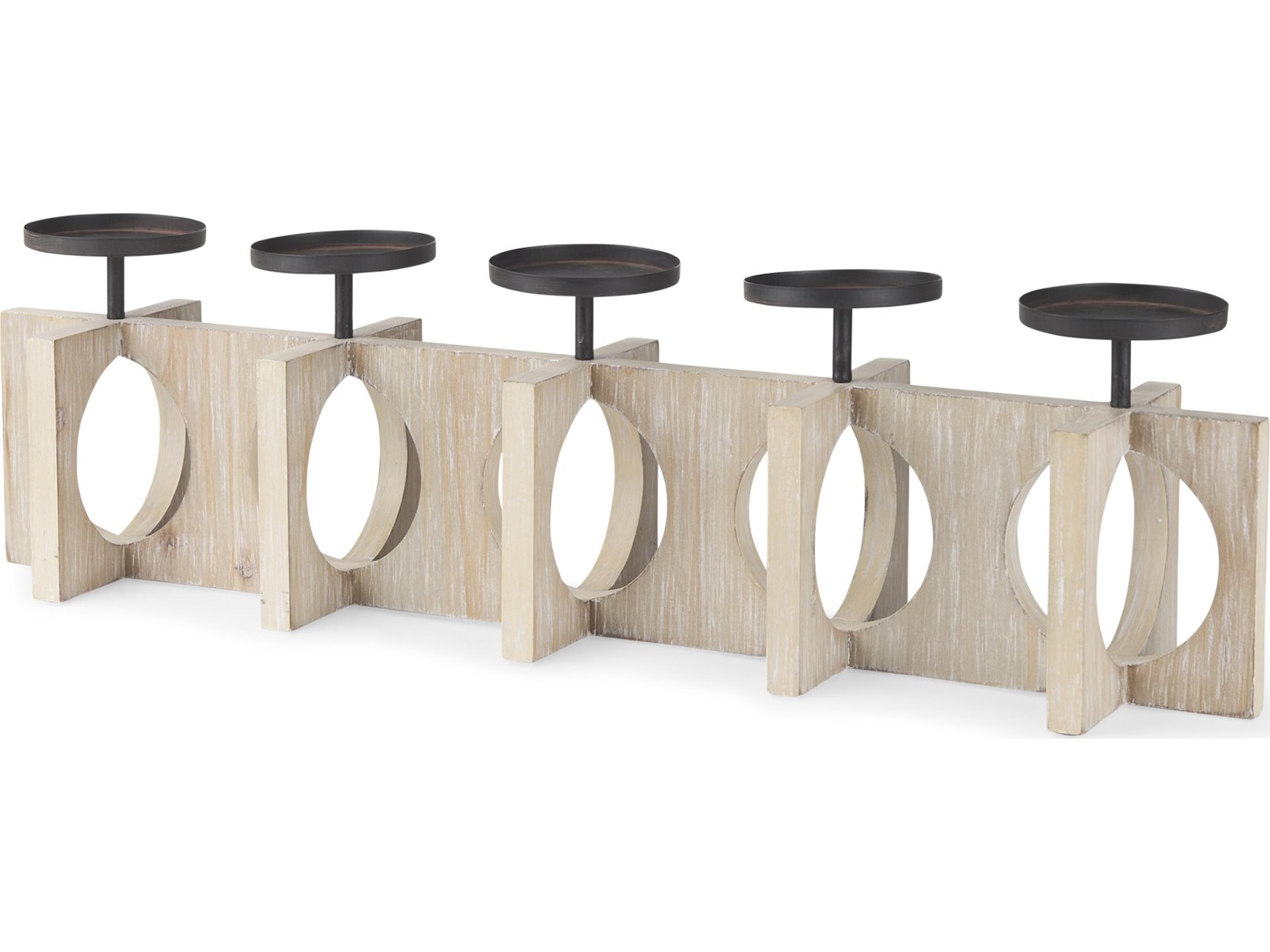 Cambie 29.0L x 6.0W x 9.0H Natural Wood W/Black Metal Candle Holders