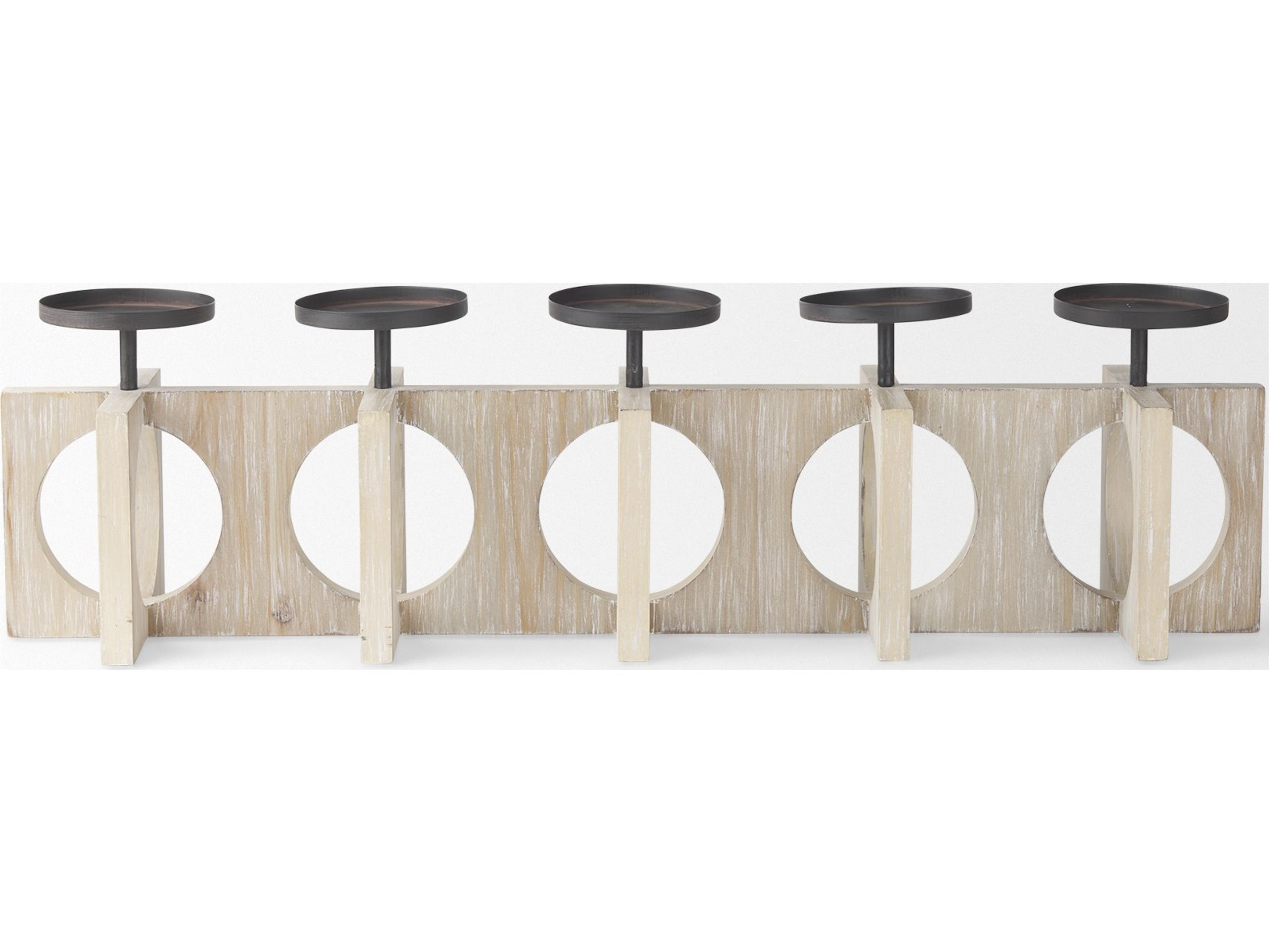 Mercana Cambie 29.0L x 6.0W x 9.0H Natural Wood W/Black Metal Candle Holders