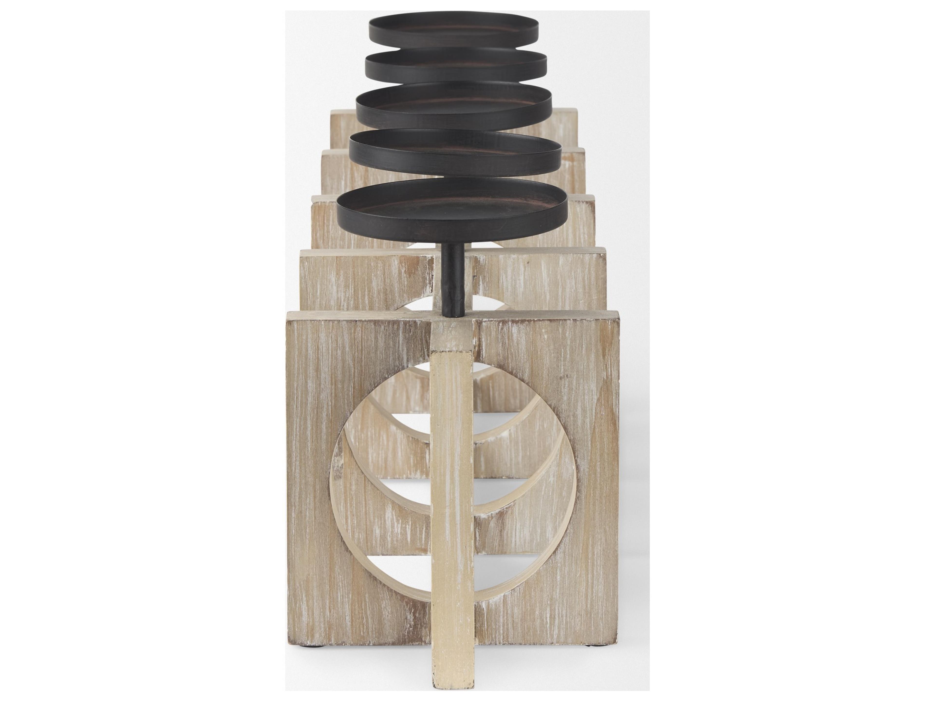 Mercana Cambie 29.0L x 6.0W x 9.0H Natural Wood W/Black Metal Candle Holders