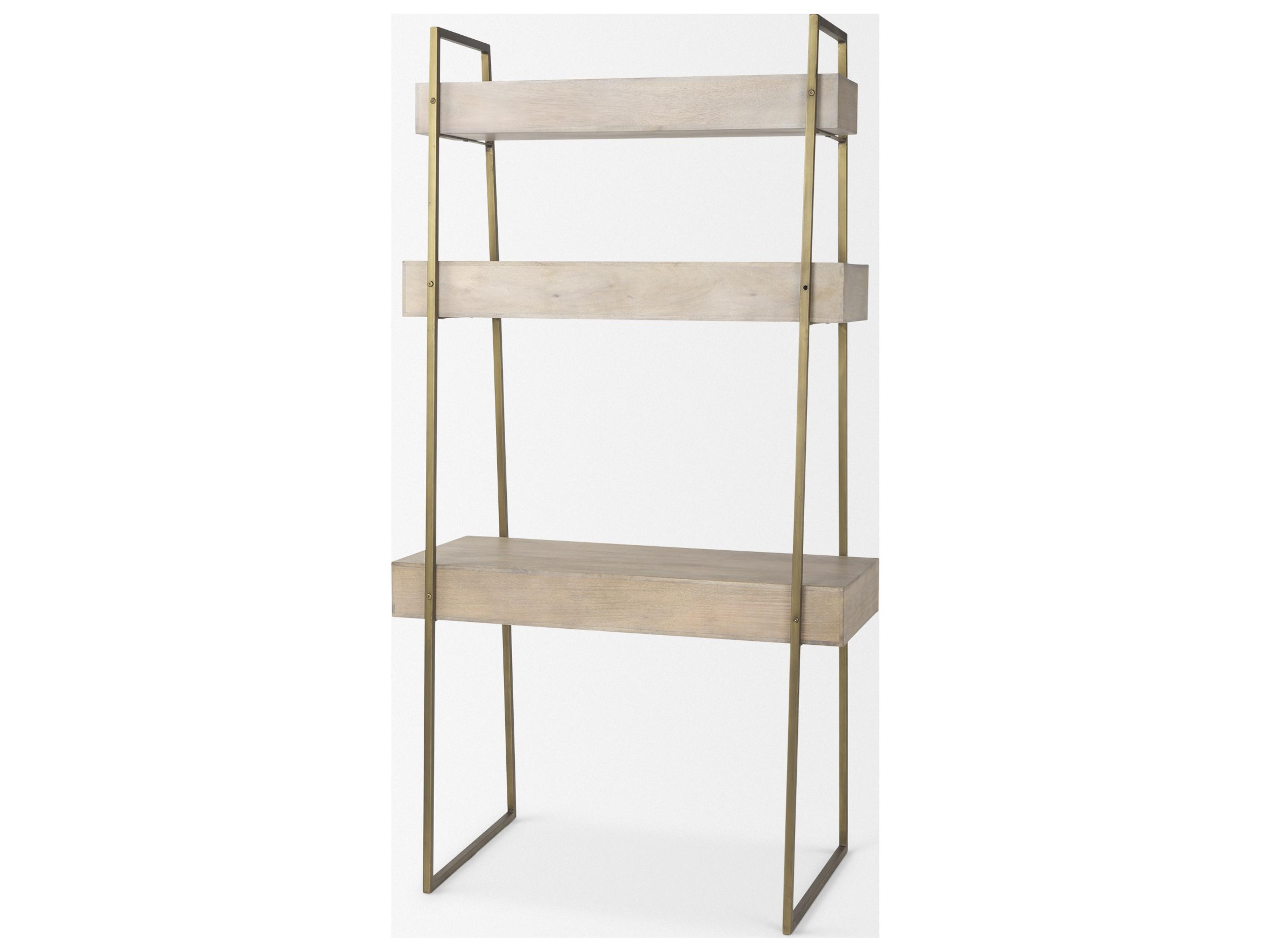 Mercana Cordell  42.0L x 25.0W x 78.0H Light Brown Wood W/Gold Metal Office Desk