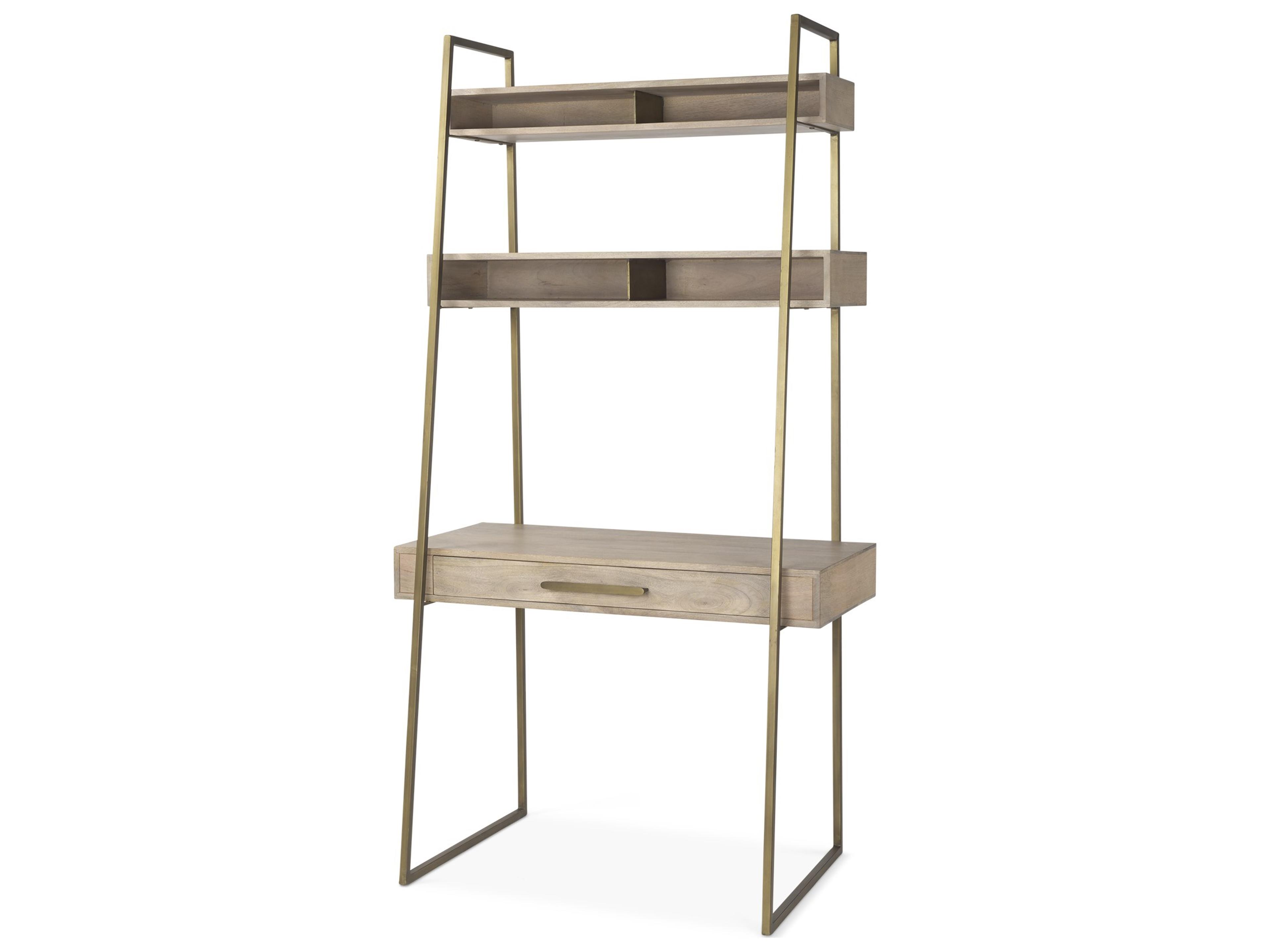 Mercana Cordell  42.0L x 25.0W x 78.0H Light Brown Wood W/Gold Metal Office Desk