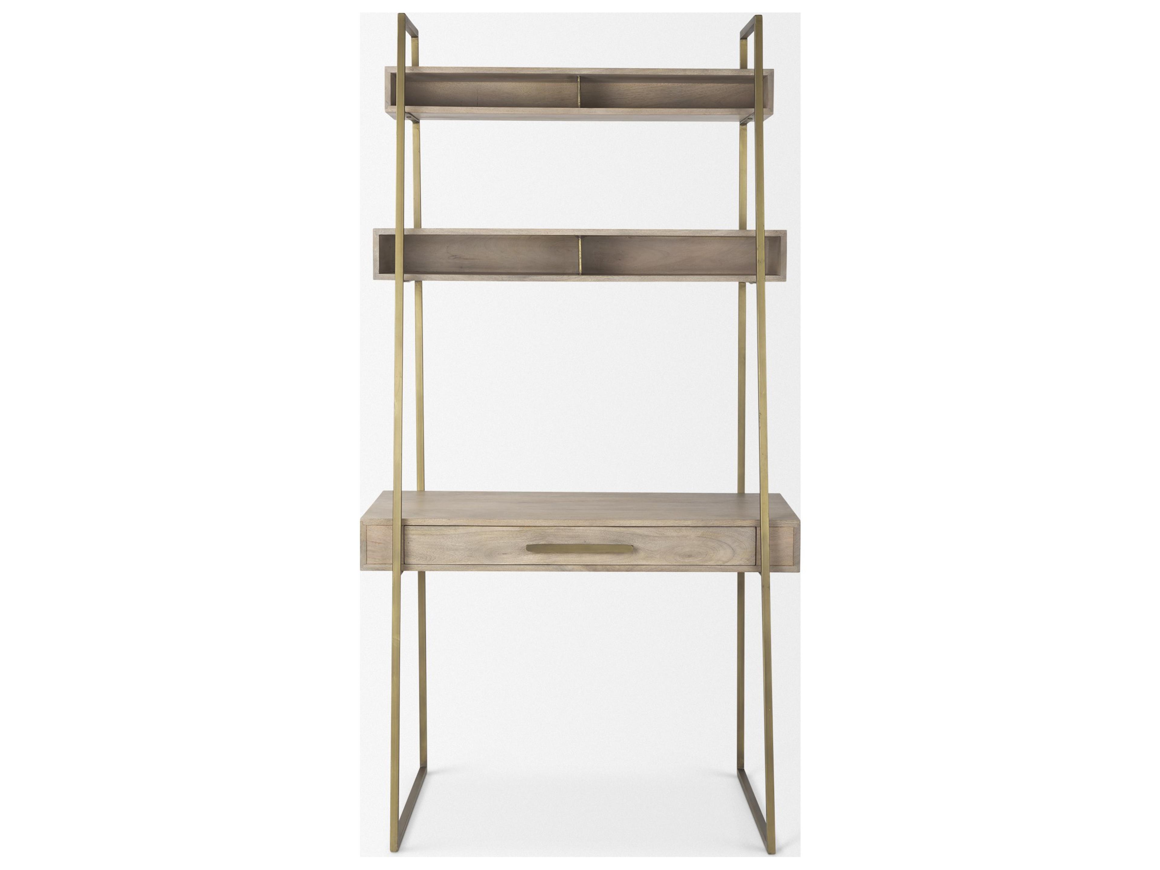 Mercana Cordell  42.0L x 25.0W x 78.0H Light Brown Wood W/Gold Metal Office Desk