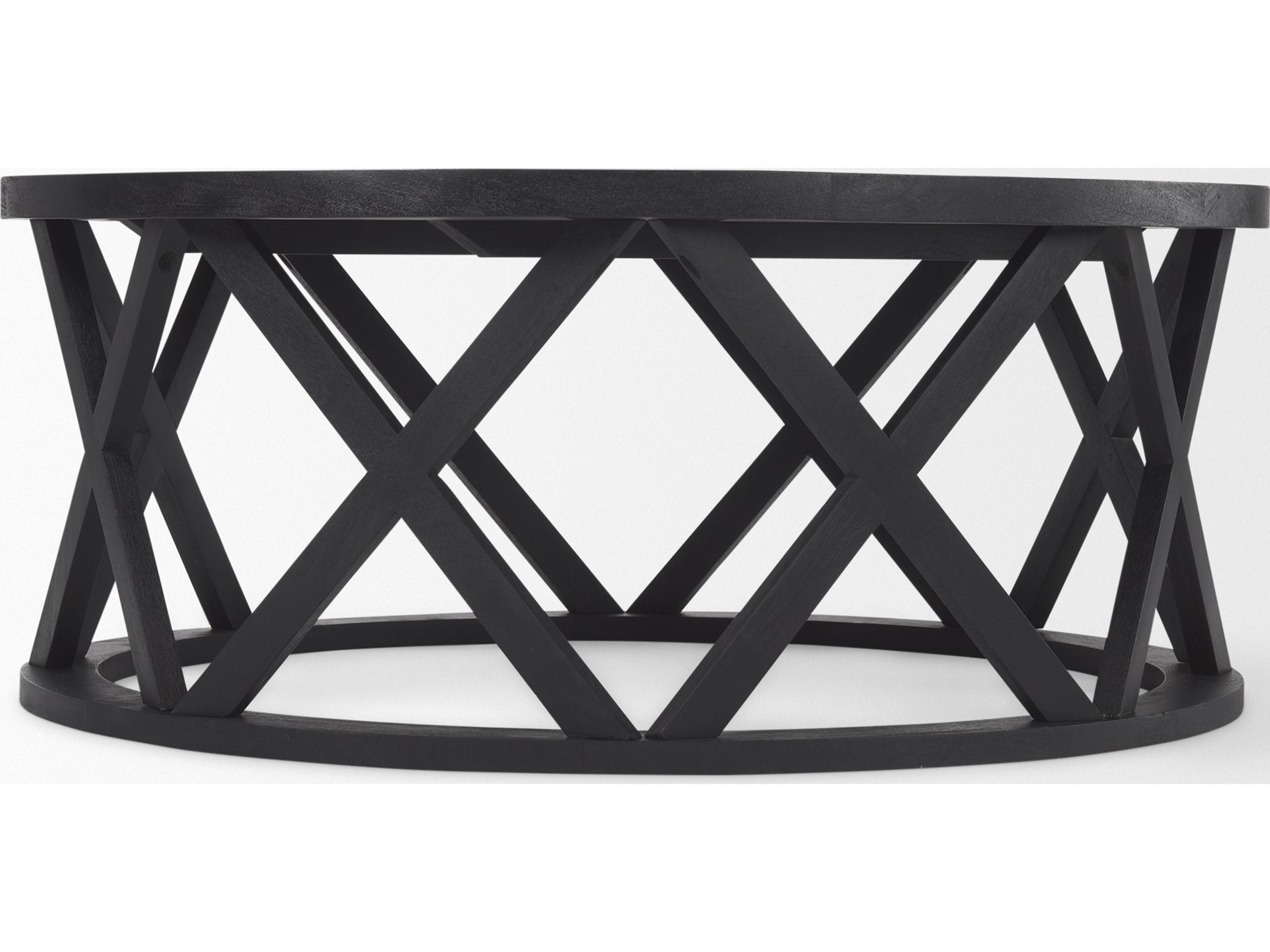 Mercana Forsey  28.0L x 45.3W x 18.0H Black Solid Wood Round Coffee Table