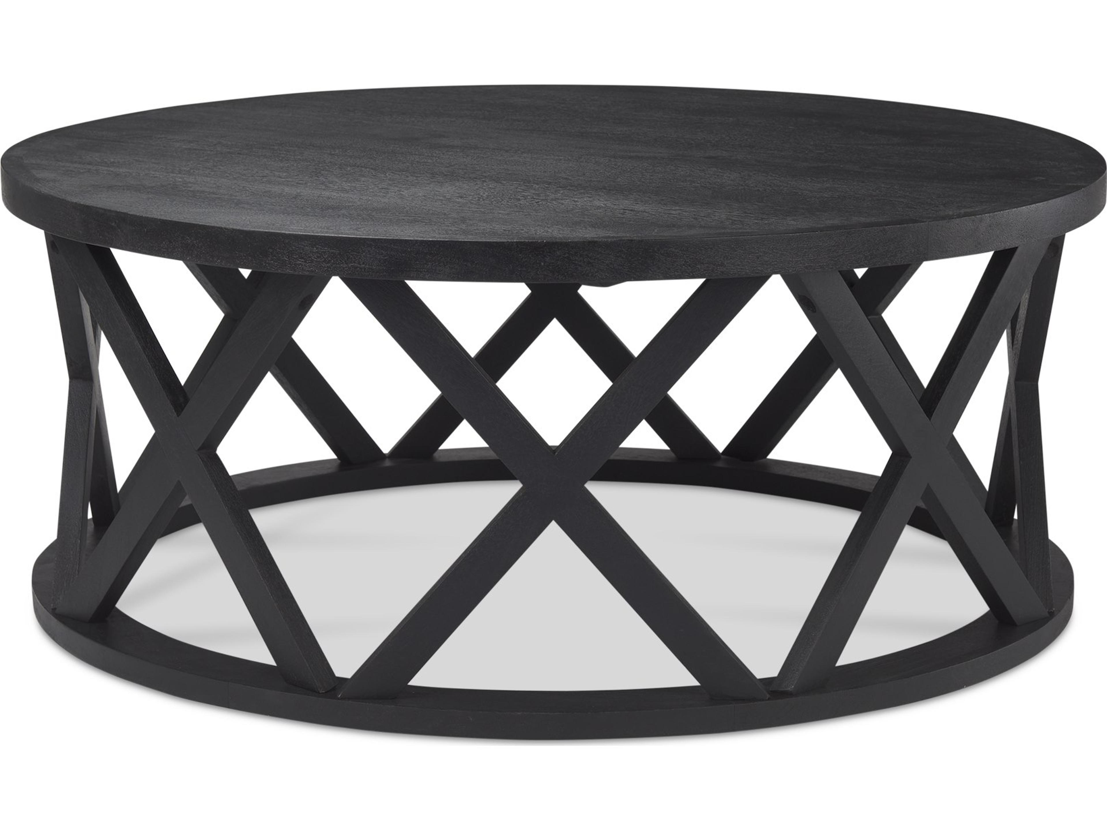 Forsey  28.0L x 45.3W x 18.0H Black Solid Wood Round Coffee Table