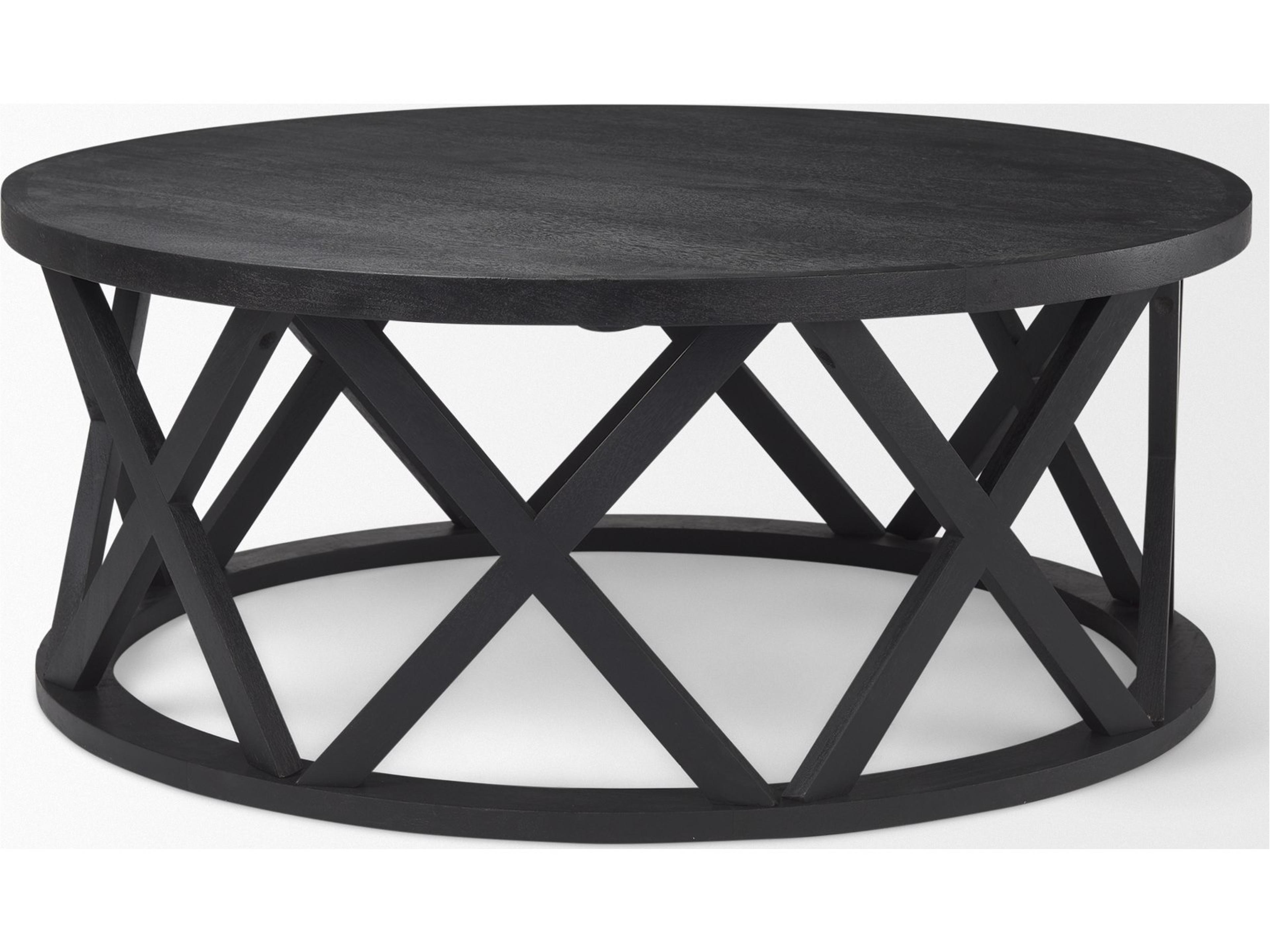 Mercana Forsey  28.0L x 45.3W x 18.0H Black Solid Wood Round Coffee Table