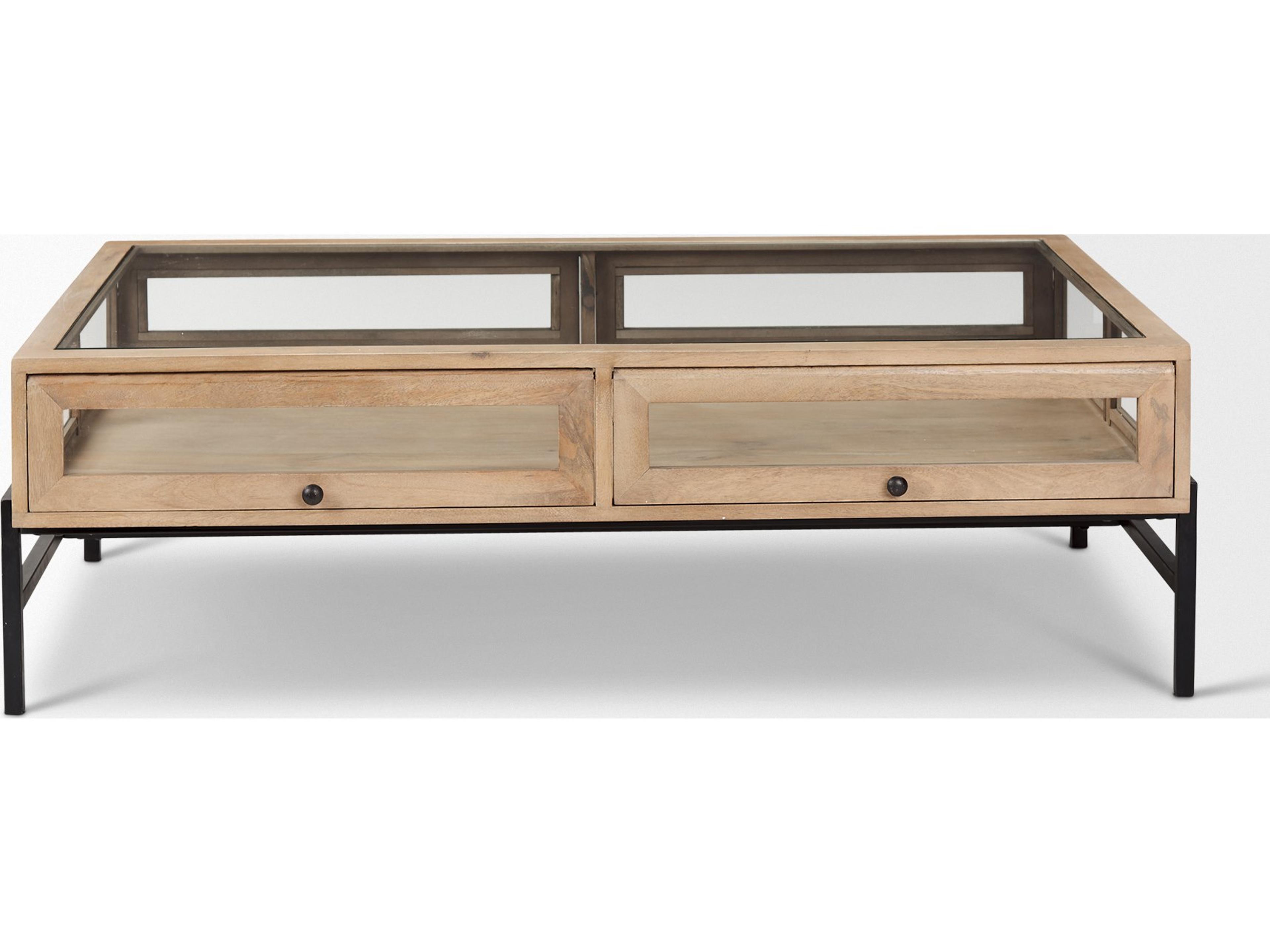 Mercana Arelius 42"L Rectangular Light Brown Wood w/ Black Metal Base Display Coffee Table