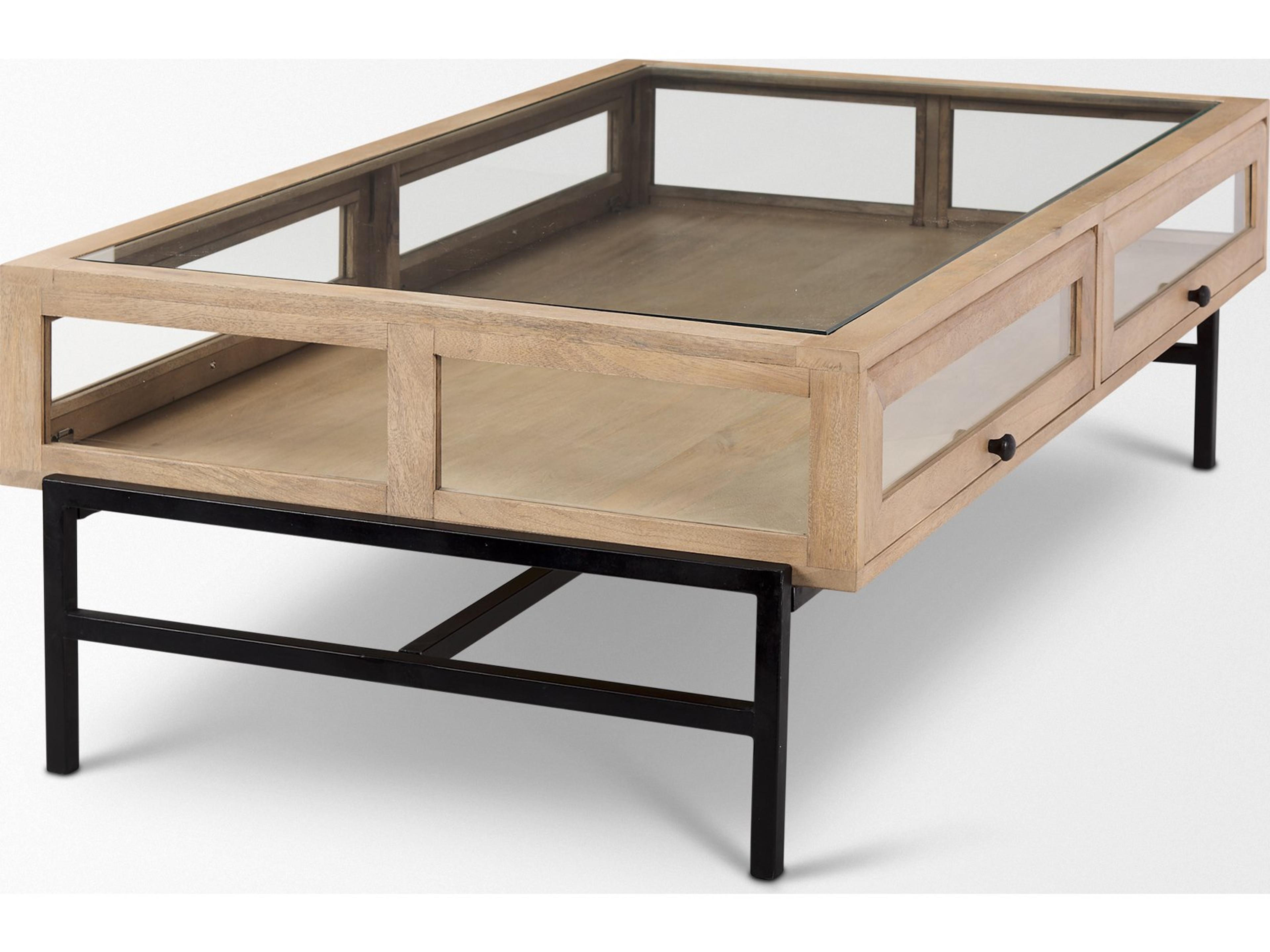 Mercana Arelius 42"L Rectangular Light Brown Wood w/ Black Metal Base Display Coffee Table