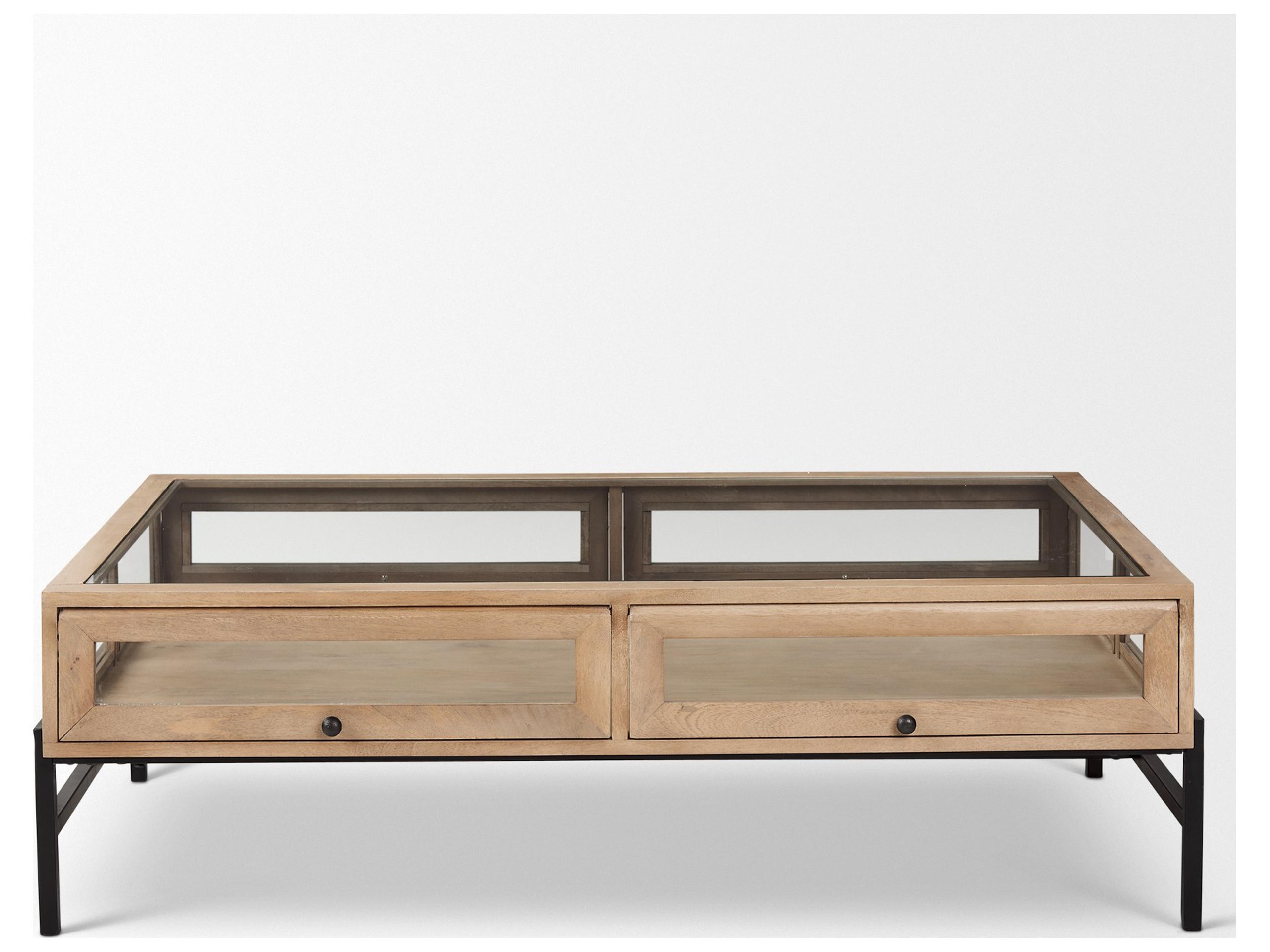 Mercana Arelius 42"L Rectangular Light Brown Wood w/ Black Metal Base Display Coffee Table