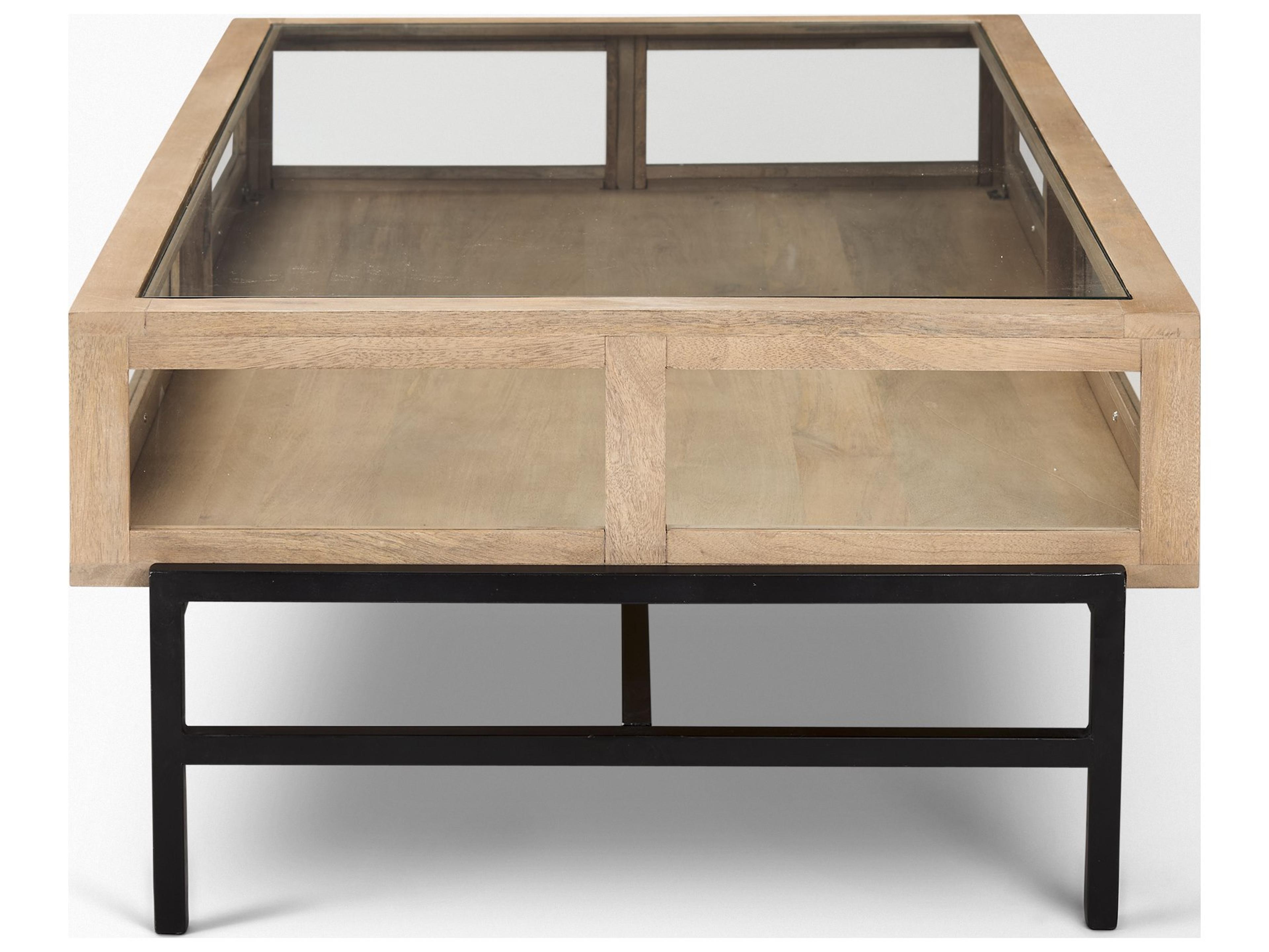 Mercana Arelius 42"L Rectangular Light Brown Wood w/ Black Metal Base Display Coffee Table
