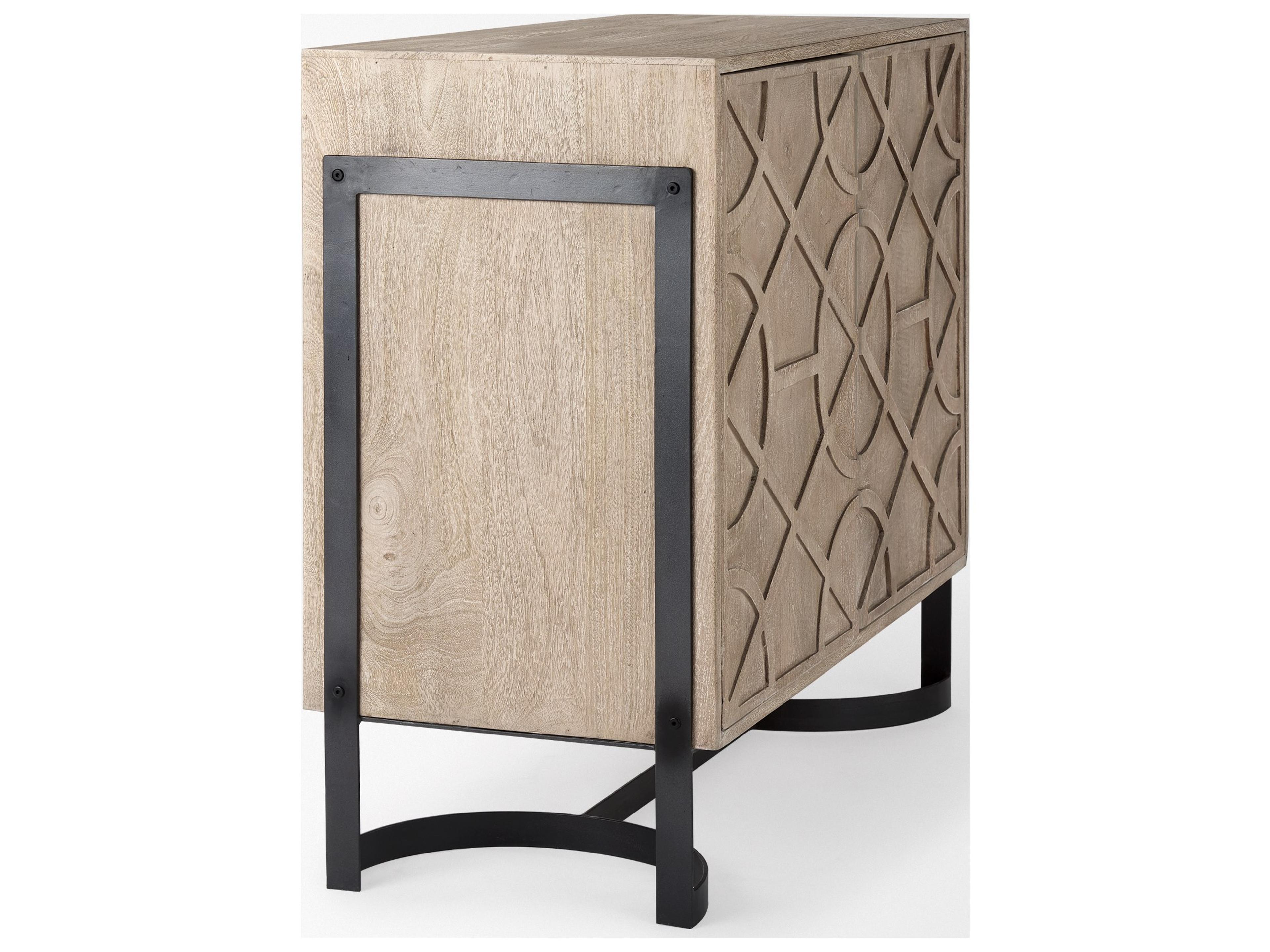 Mercana Rivien Brown Solid Wood W/Black Metal Frame 2 Door Accent Cabinet