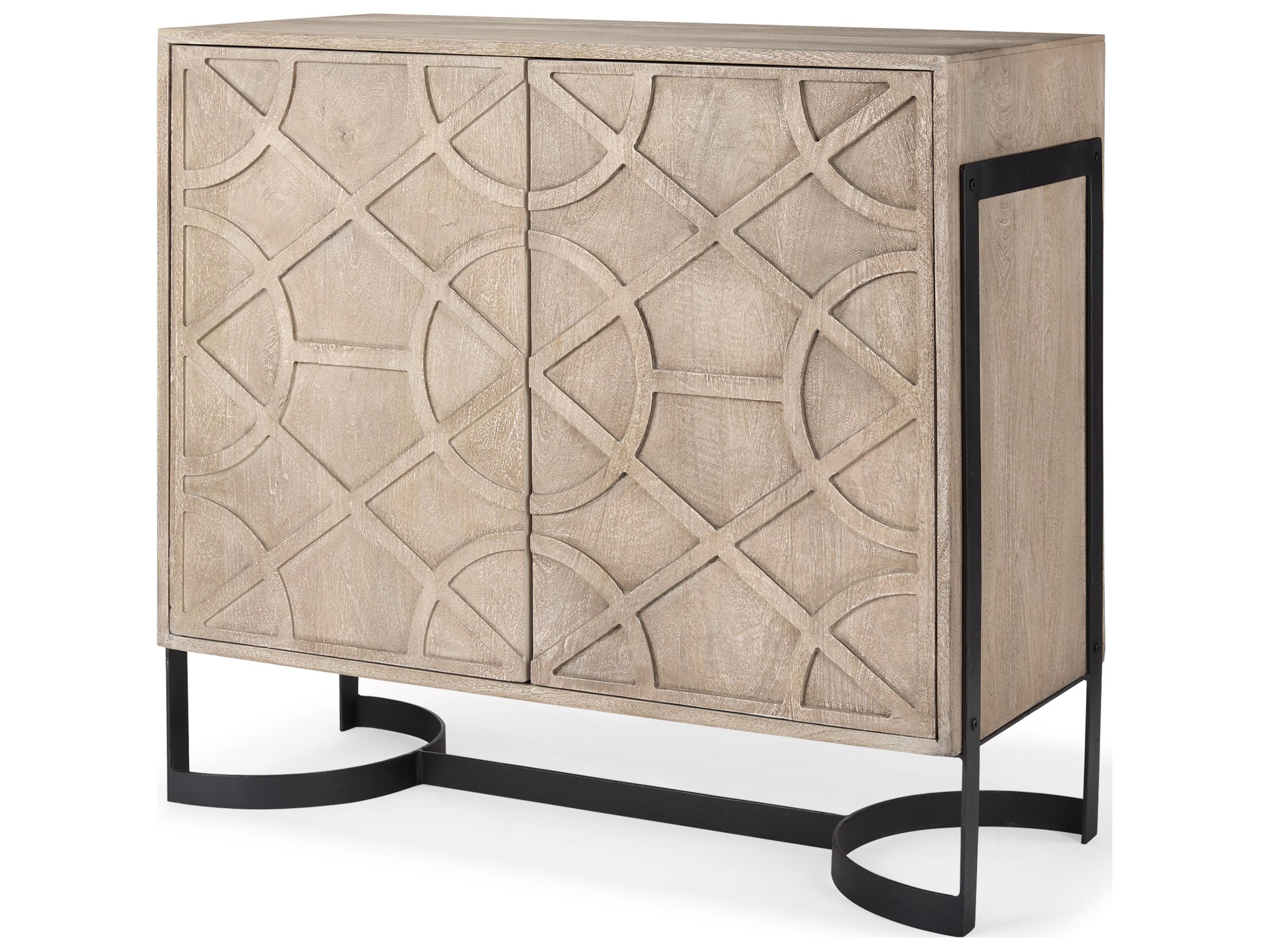 Mercana Rivien Brown Solid Wood W/Black Metal Frame 2 Door Accent Cabinet