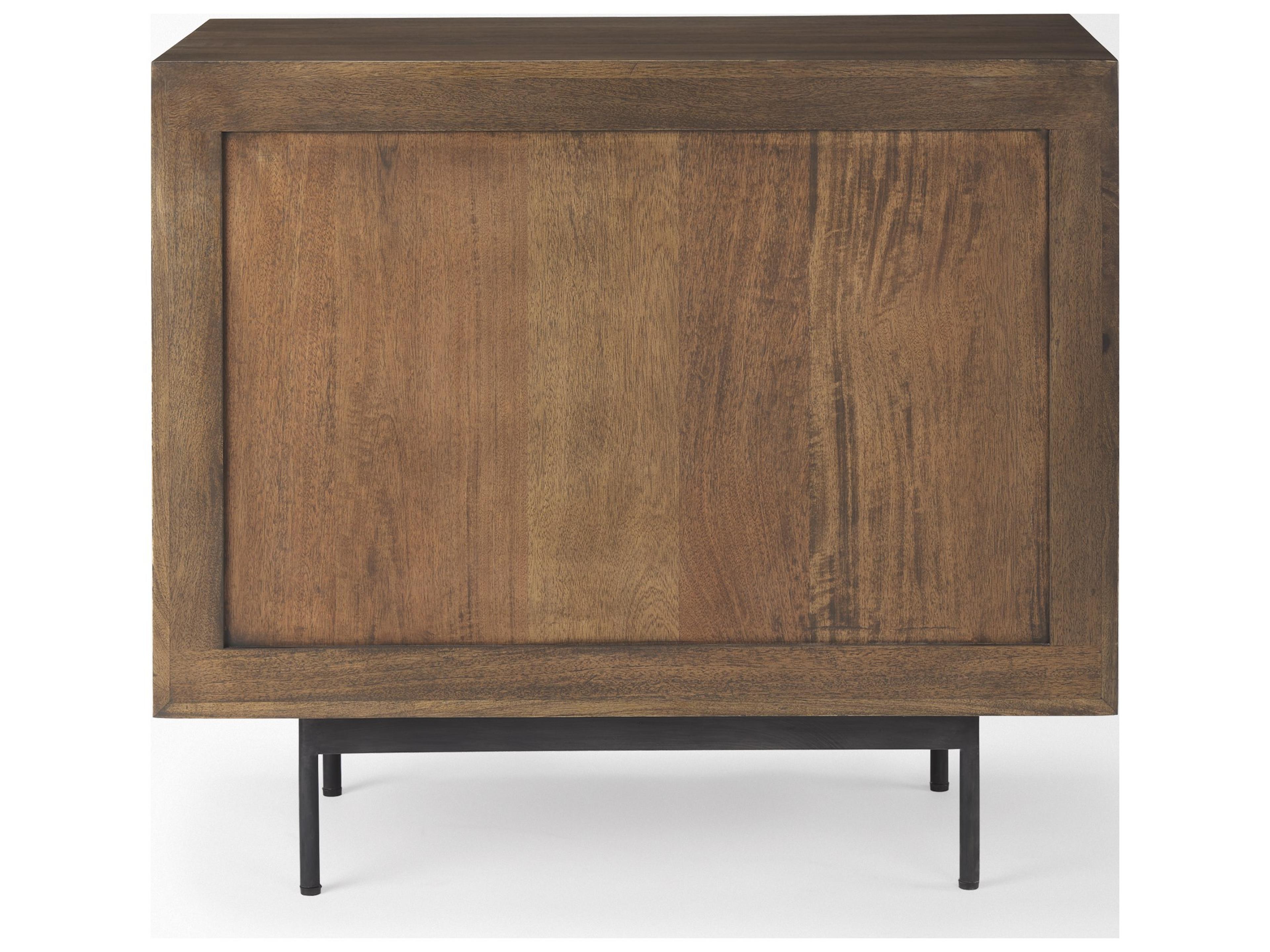 Mercana Grace 35.5L x 18.0W x 31.0H Medium Brown Wood W/Black Metal Frame 3 Drawer Accent Cabinet