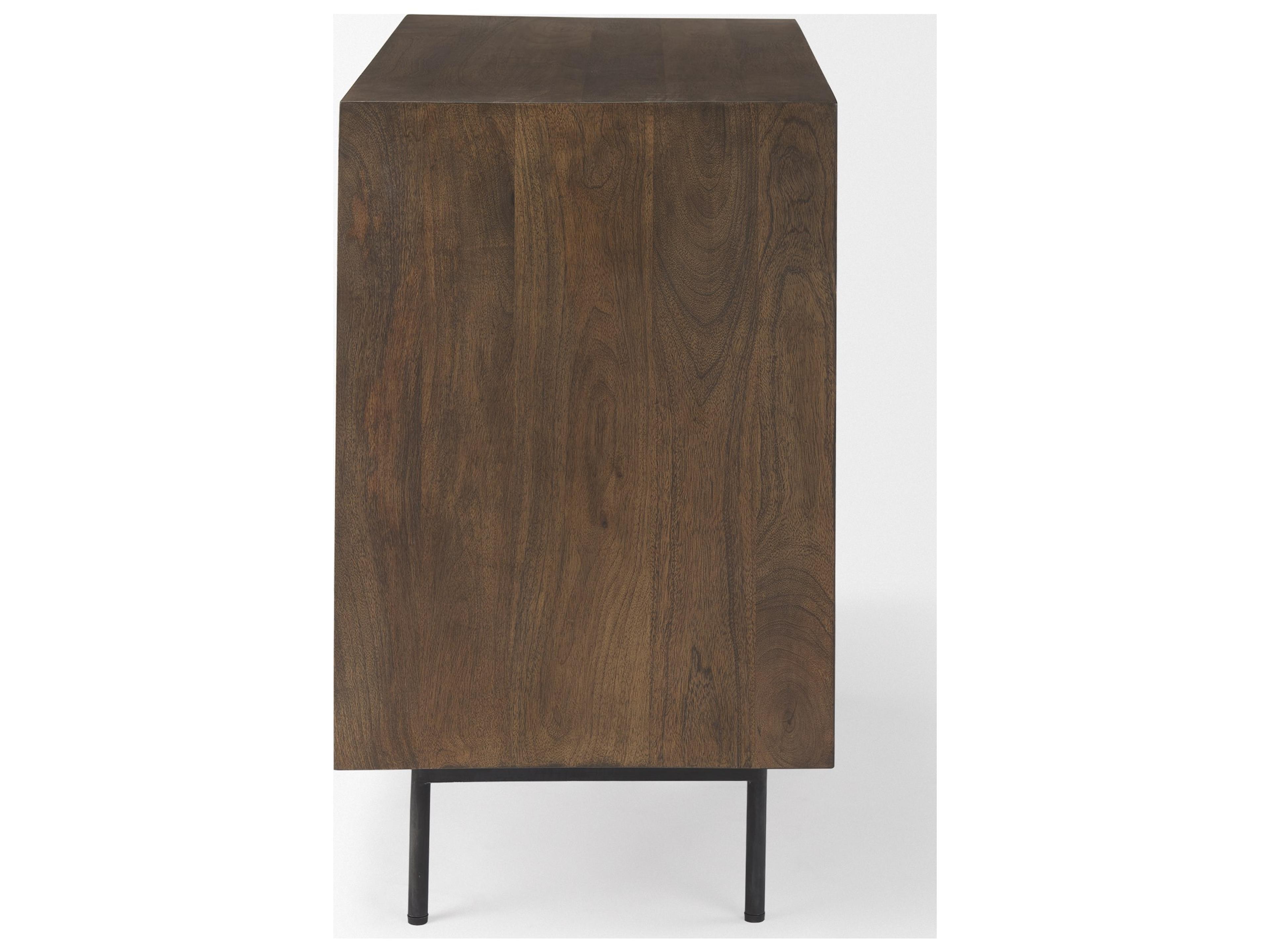 Mercana Grace 35.5L x 18.0W x 31.0H Medium Brown Wood W/Black Metal Frame 3 Drawer Accent Cabinet