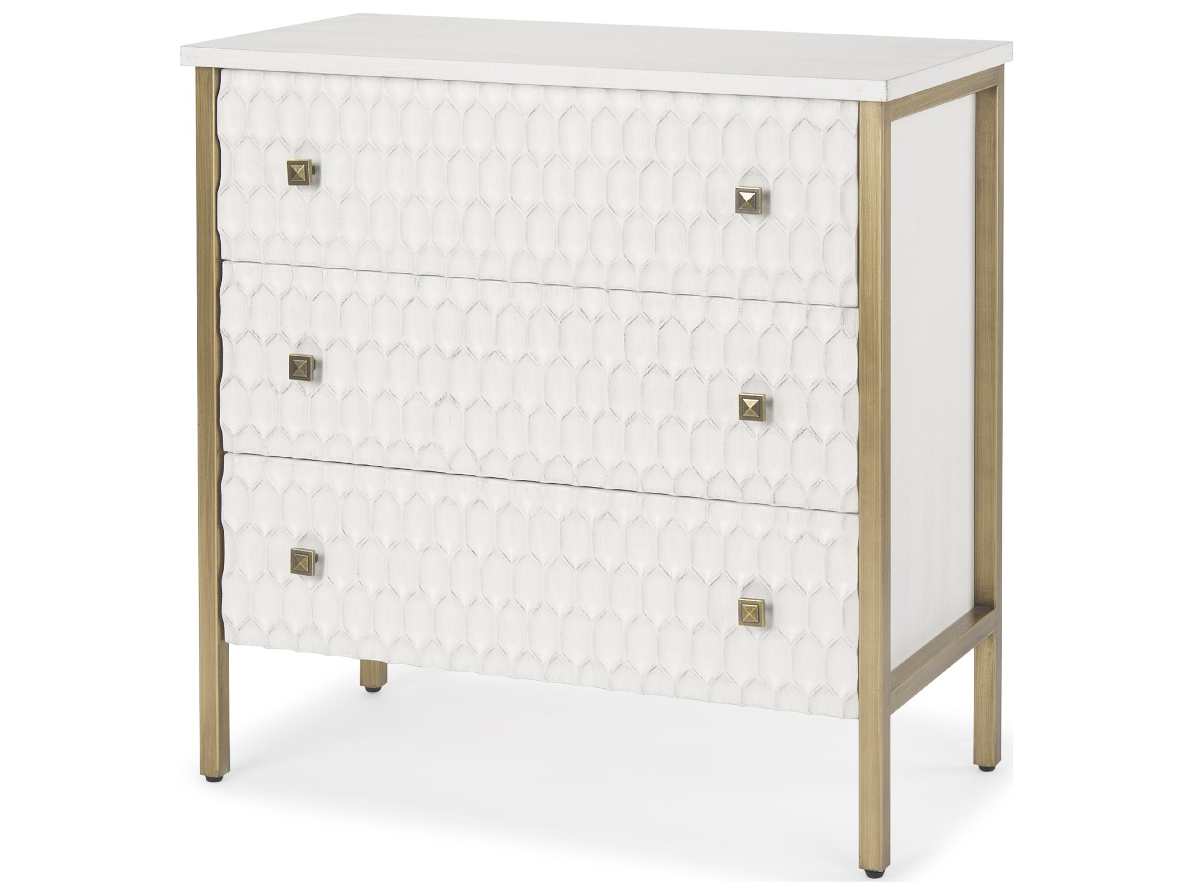 Savannah White Fir Veneer w/ Gold Metal 3-Drawer Accent Cabinet