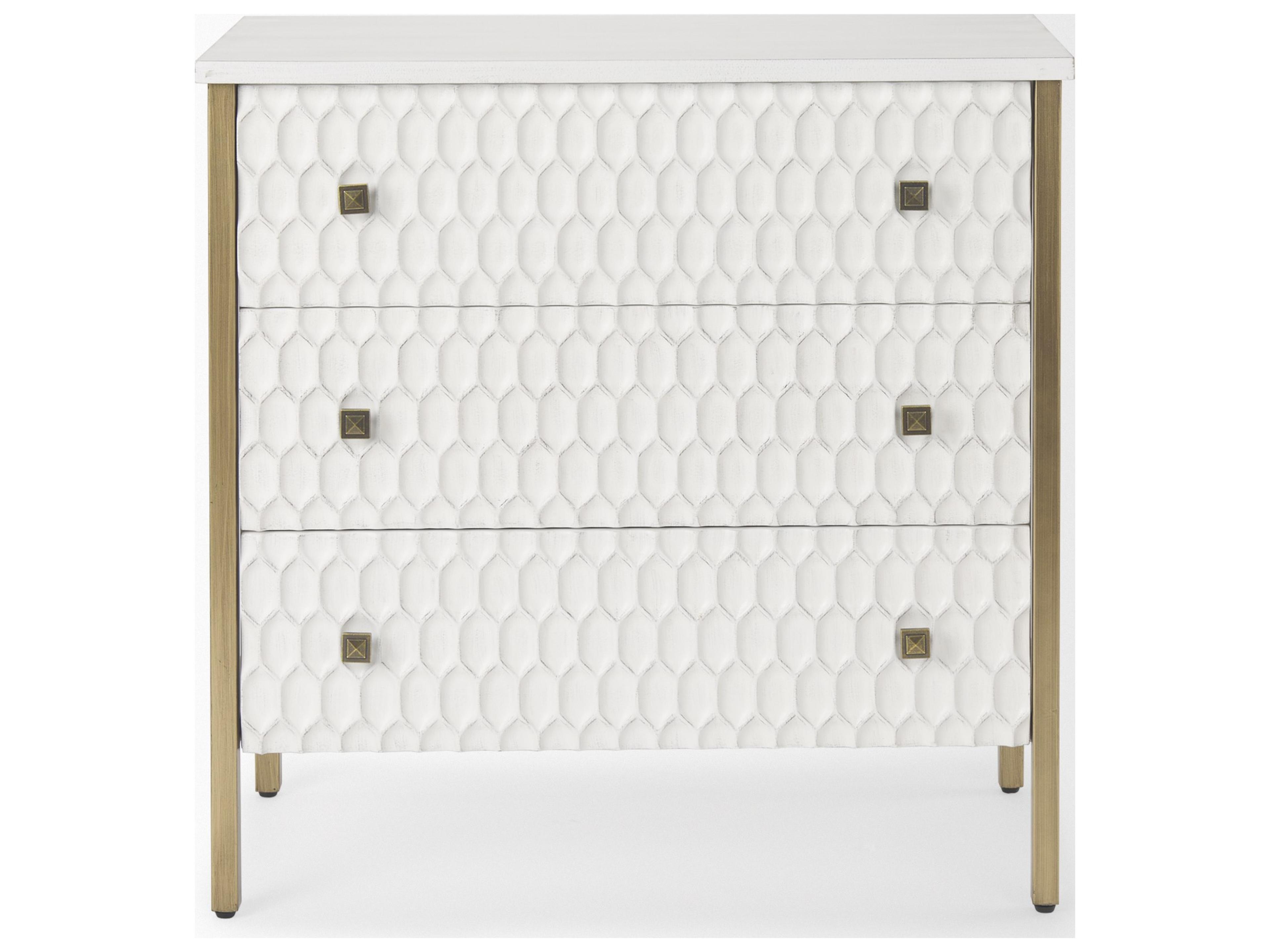 Mercana Savannah White Fir Veneer w/ Gold Metal 3-Drawer Accent Cabinet