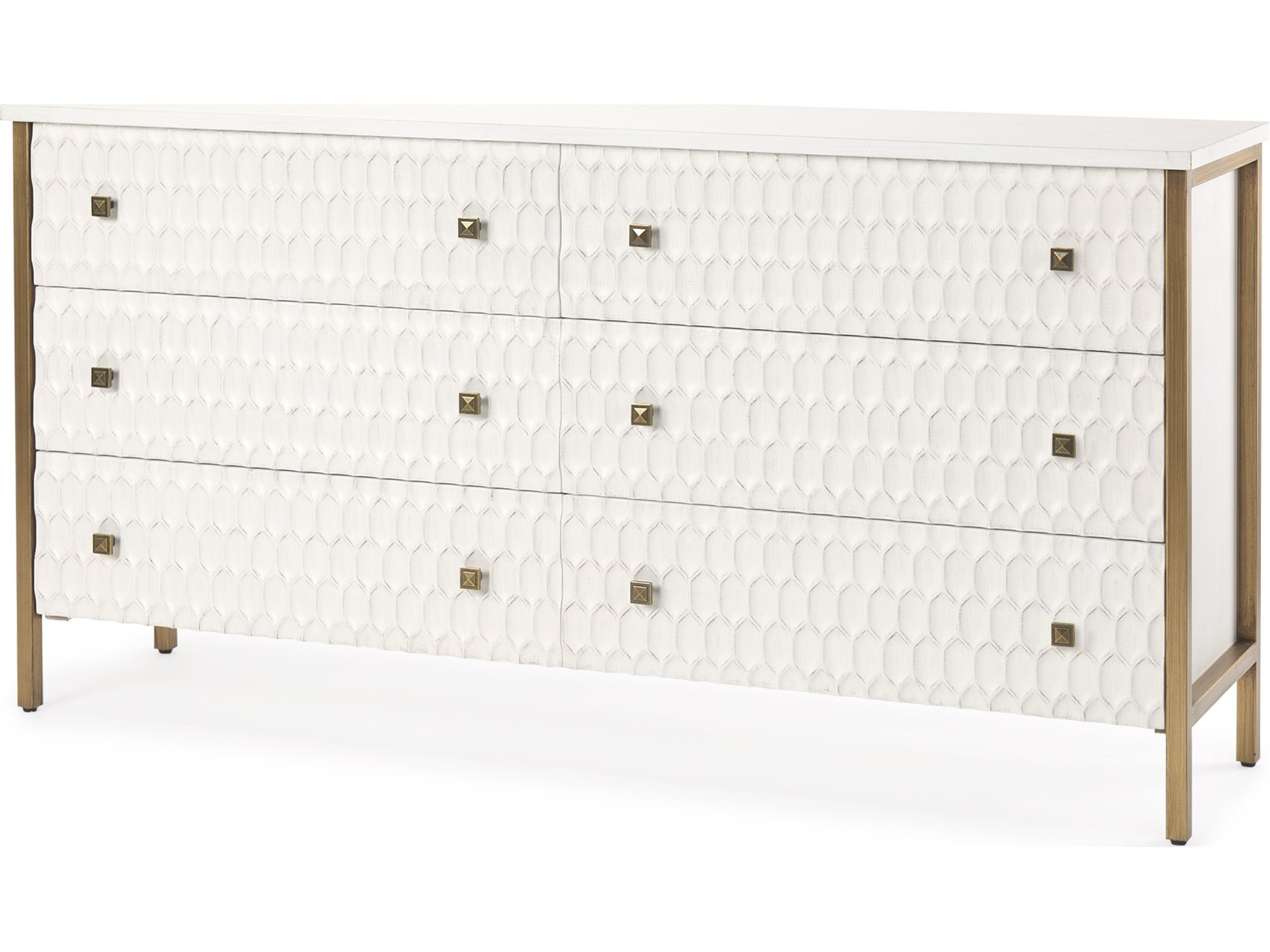 Savannah White Fir Veneer w/ Gold Metal Accents 6-Drawer Sideboard