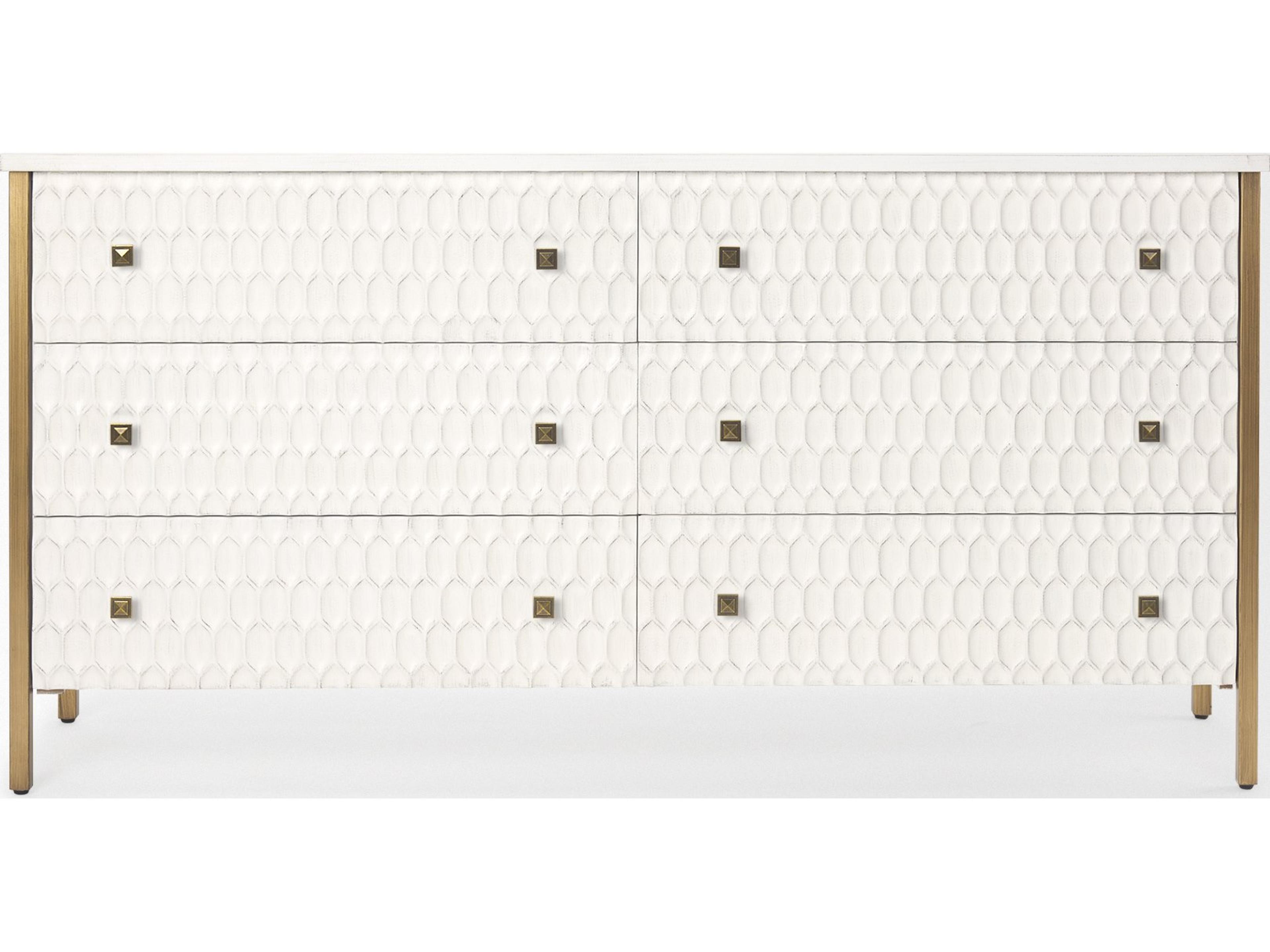 Mercana Savannah White Fir Veneer w/ Gold Metal Accents 6-Drawer Sideboard