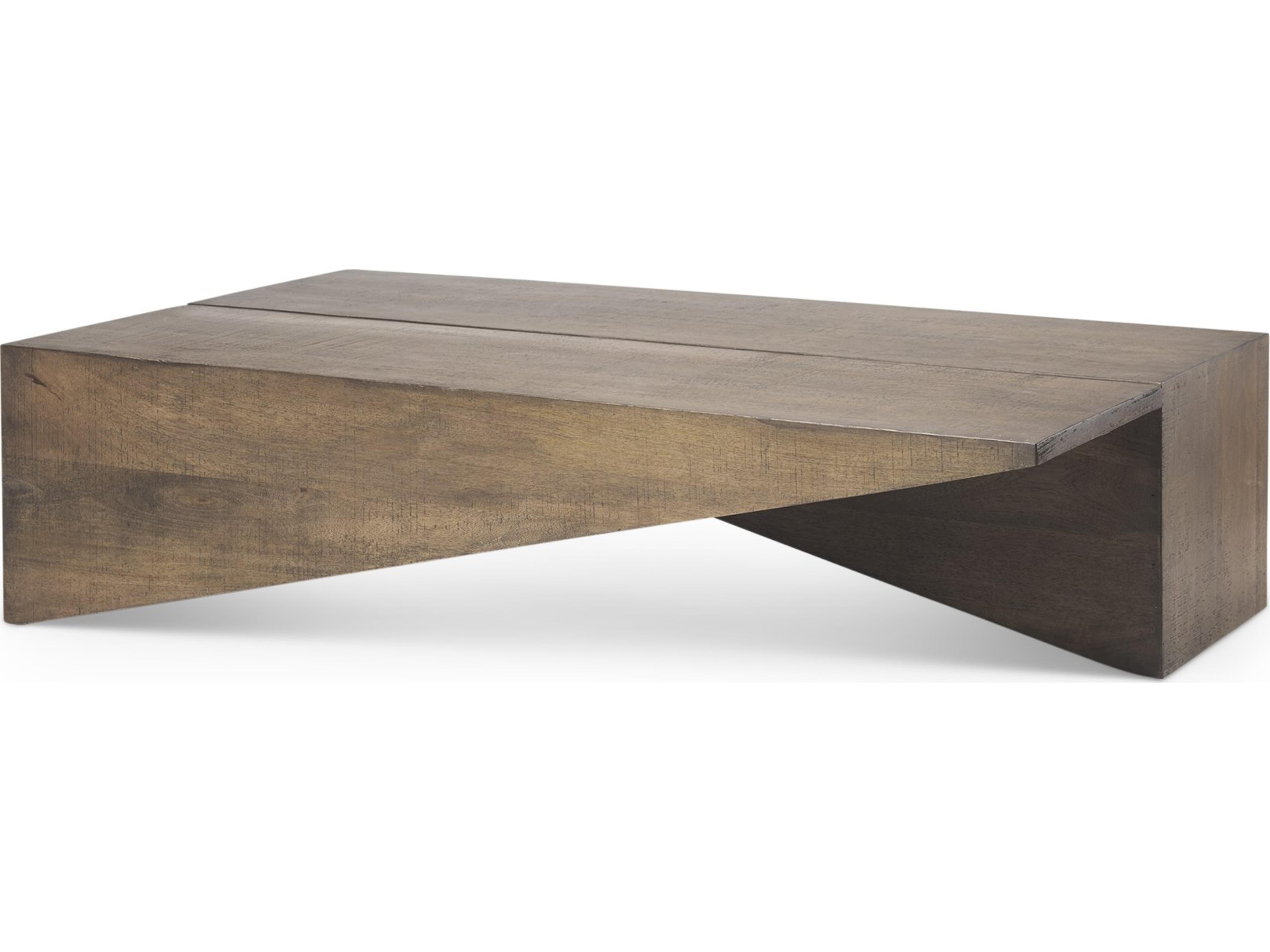 West 55L x 32W x 14H Medium Brown Wooden Angled Coffee Table