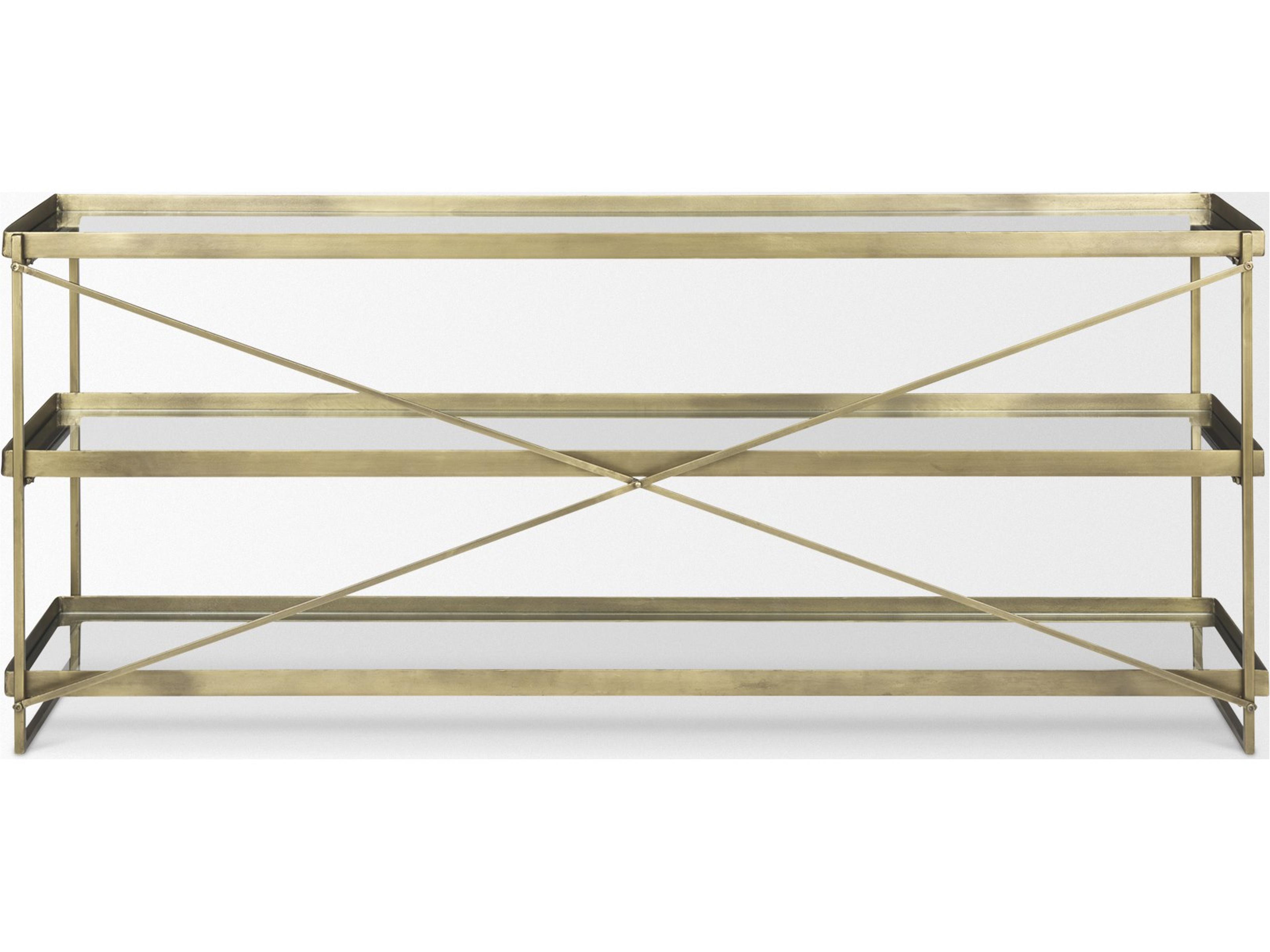 Mercana Trey 72.0L x 16.0W x 30.0H Gold Metal W/Glass Console Table
