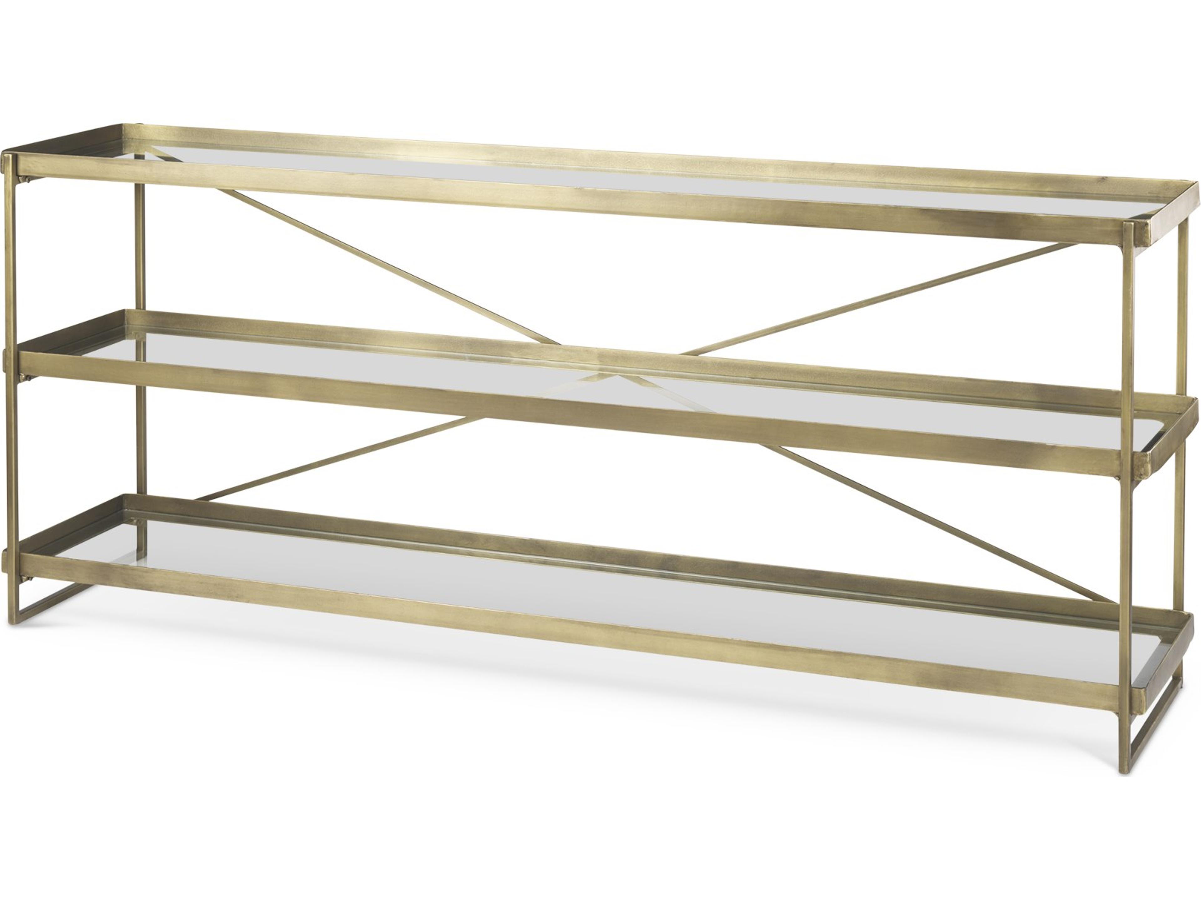 Trey 72.0L x 16.0W x 30.0H Gold Metal W/Glass Console Table