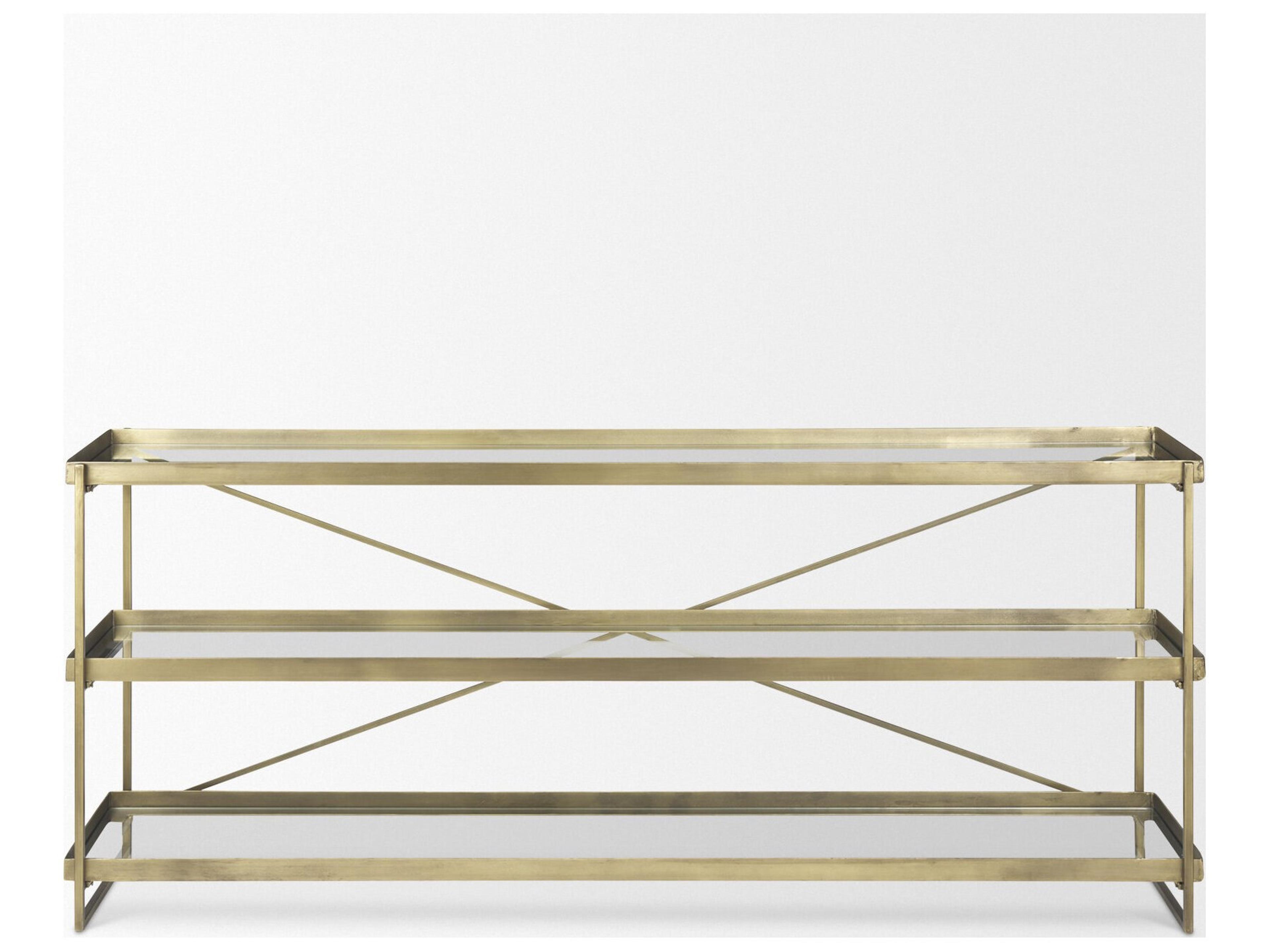 Mercana Trey 72.0L x 16.0W x 30.0H Gold Metal W/Glass Console Table