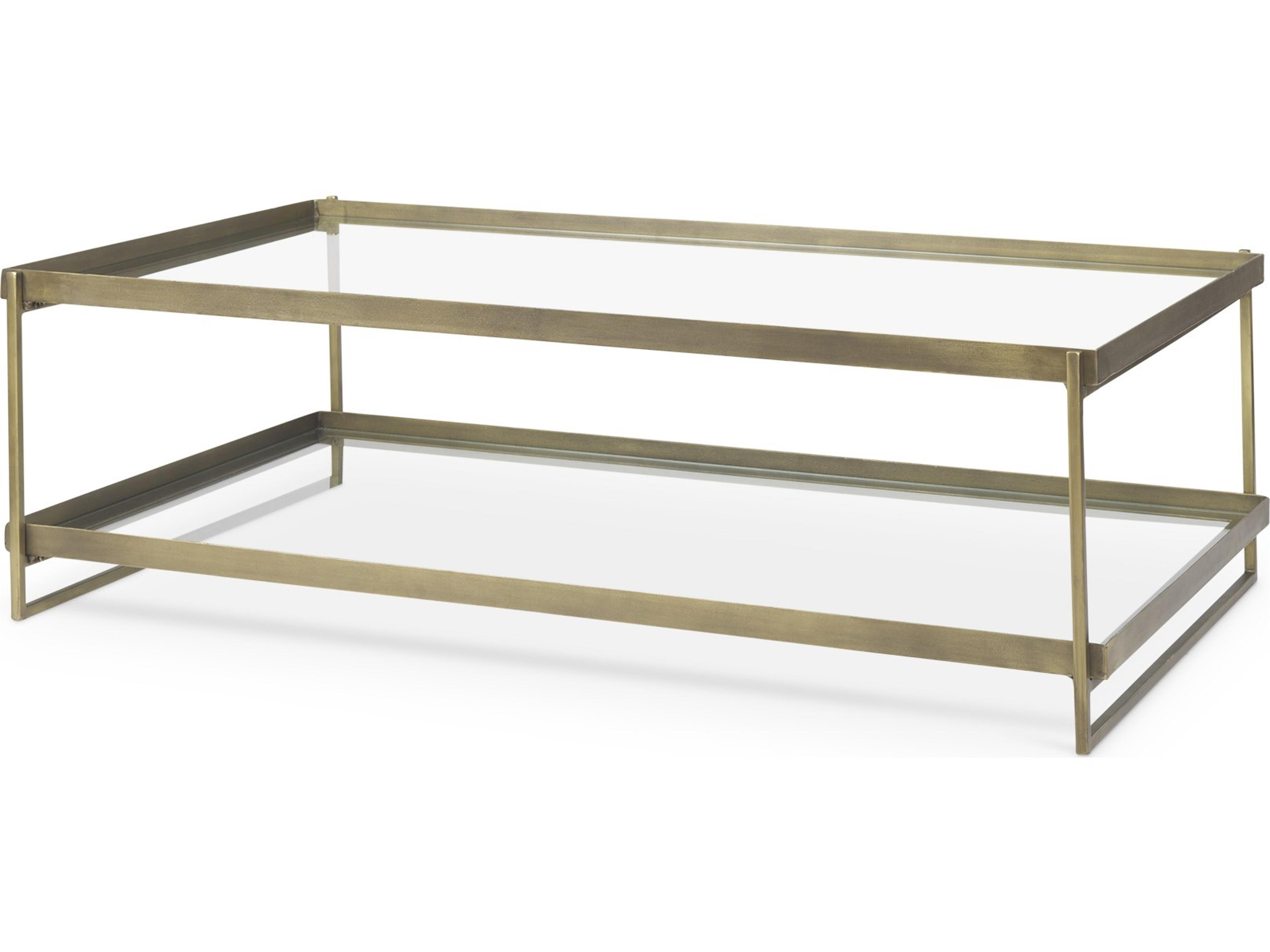 Trey 56.0L x 32.0W x 17.0H Gold Metal W/Glass Coffee table