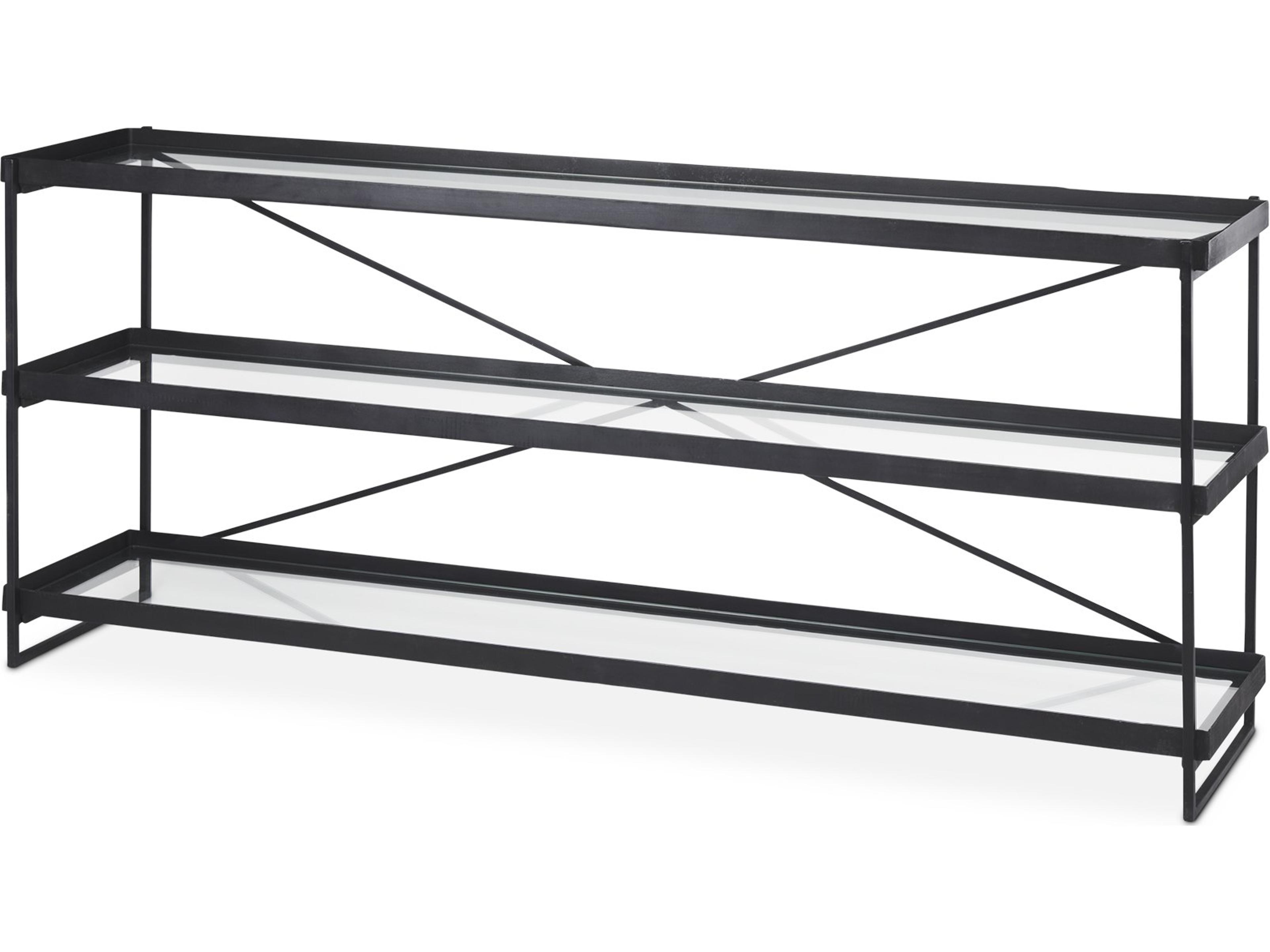 Trey 72.0"L x 16.0"W x 30.0"H Black Metal W/Glass Console Table