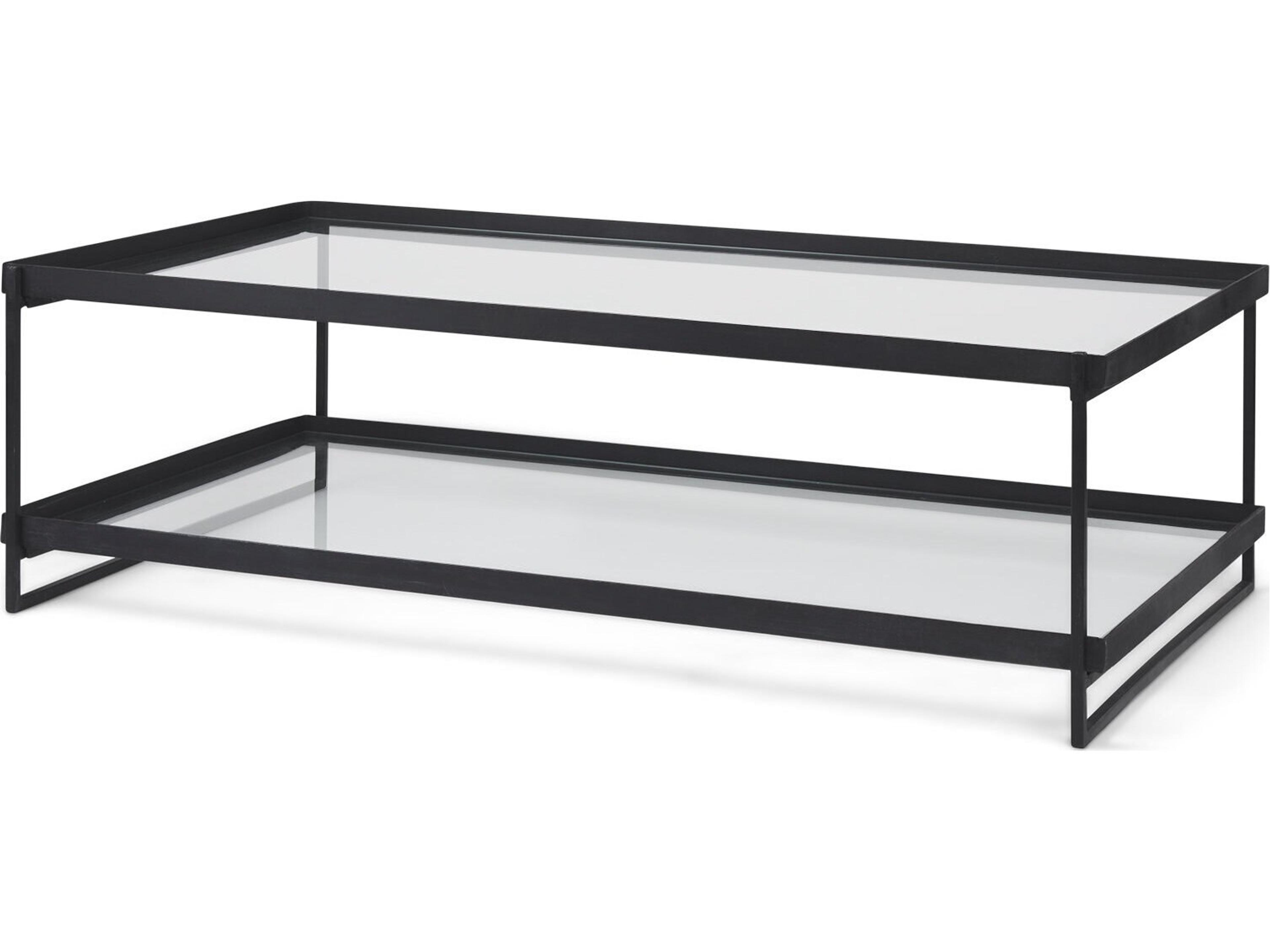 Trey 56"L x 32"W x 17"H Black Metal W/Glass Coffee Table