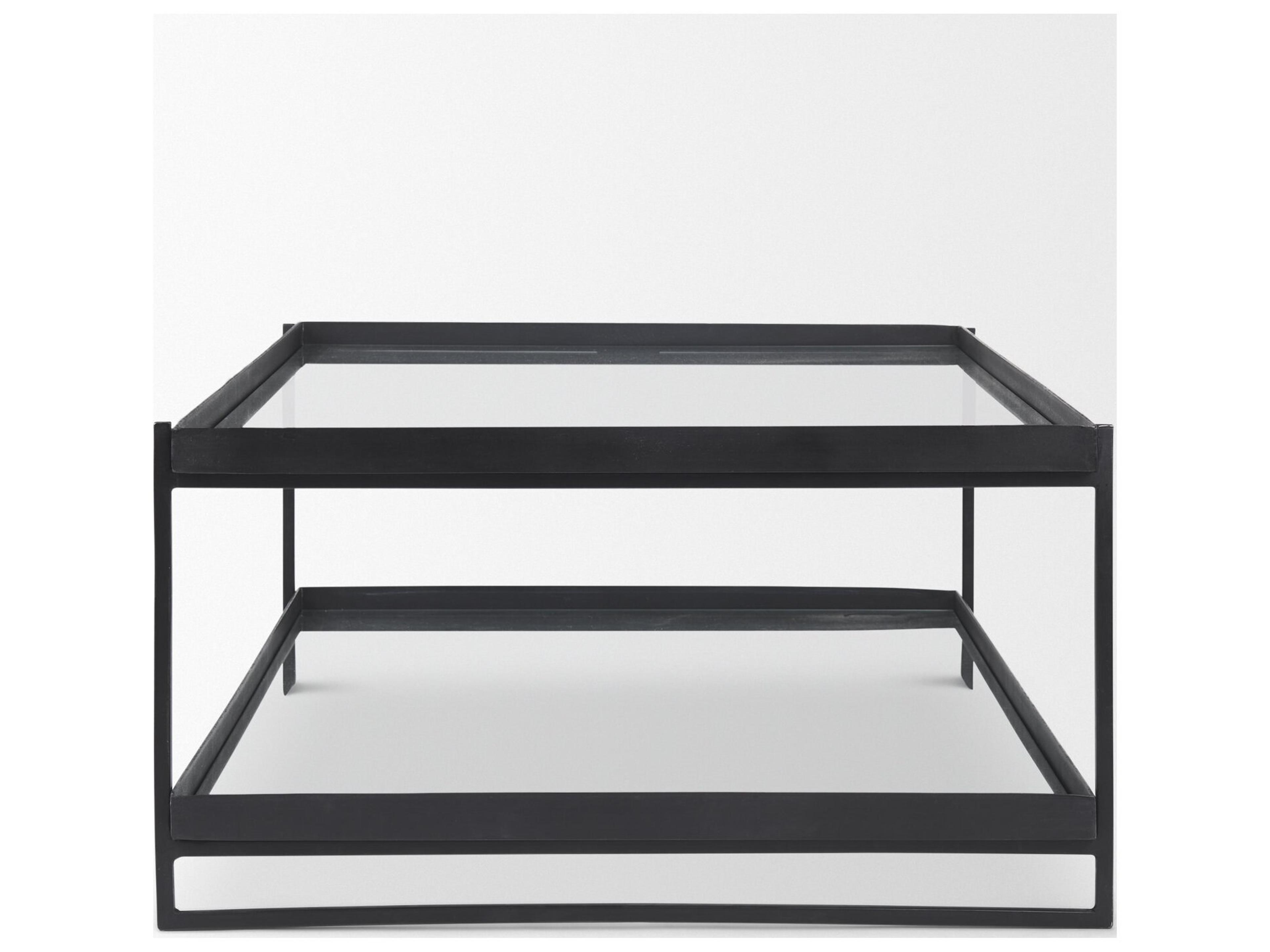 Mercana Trey 56"L x 32"W x 17"H Black Metal W/Glass Coffee Table