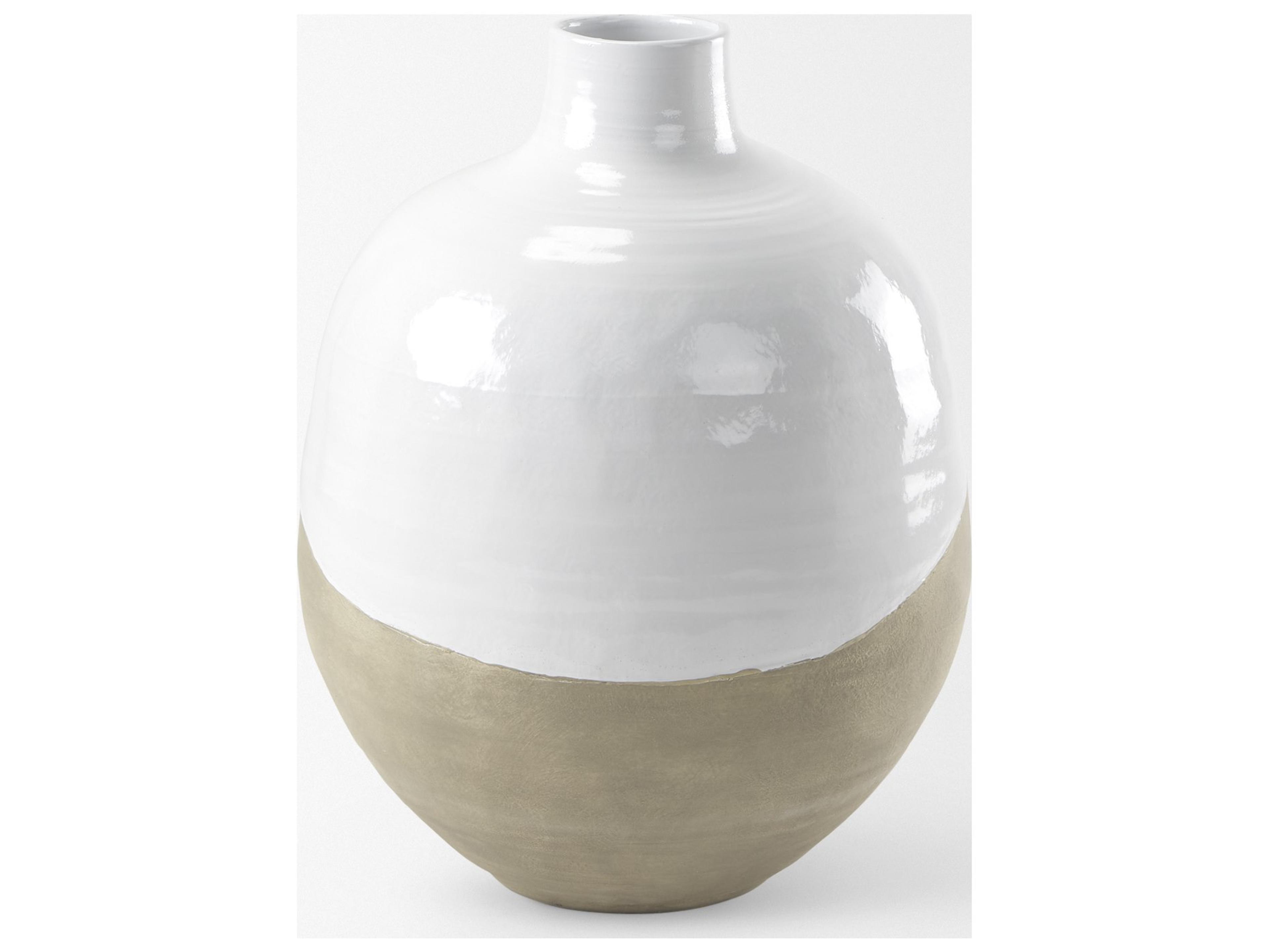Mercana Amos 18.5L x 18.5W x 24.4H White and Dark Beige Color Blocked Ceramic Floor Vase