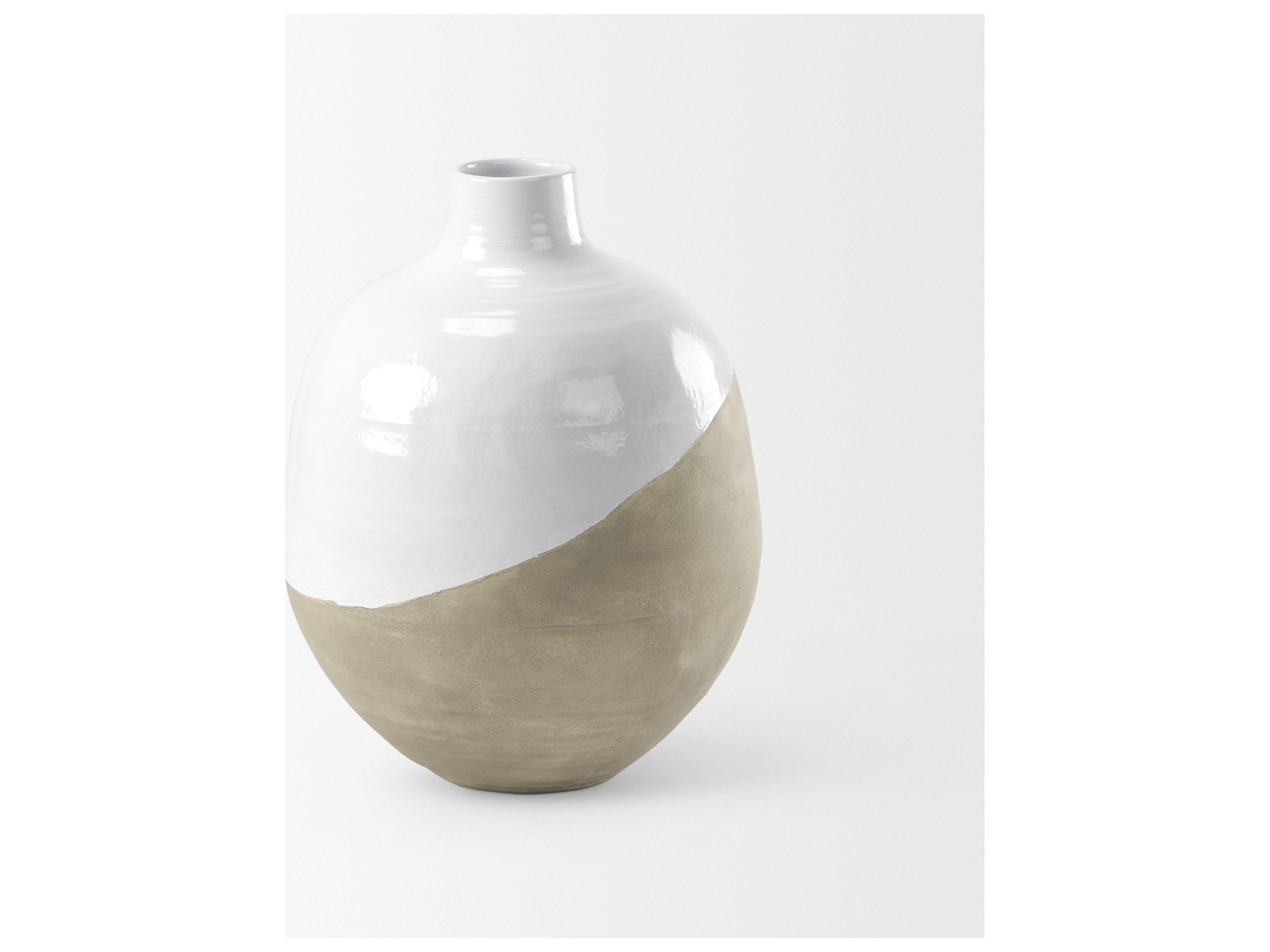Mercana Amos 18.5L x 18.5W x 24.4H White and Dark Beige Color Blocked Ceramic Floor Vase