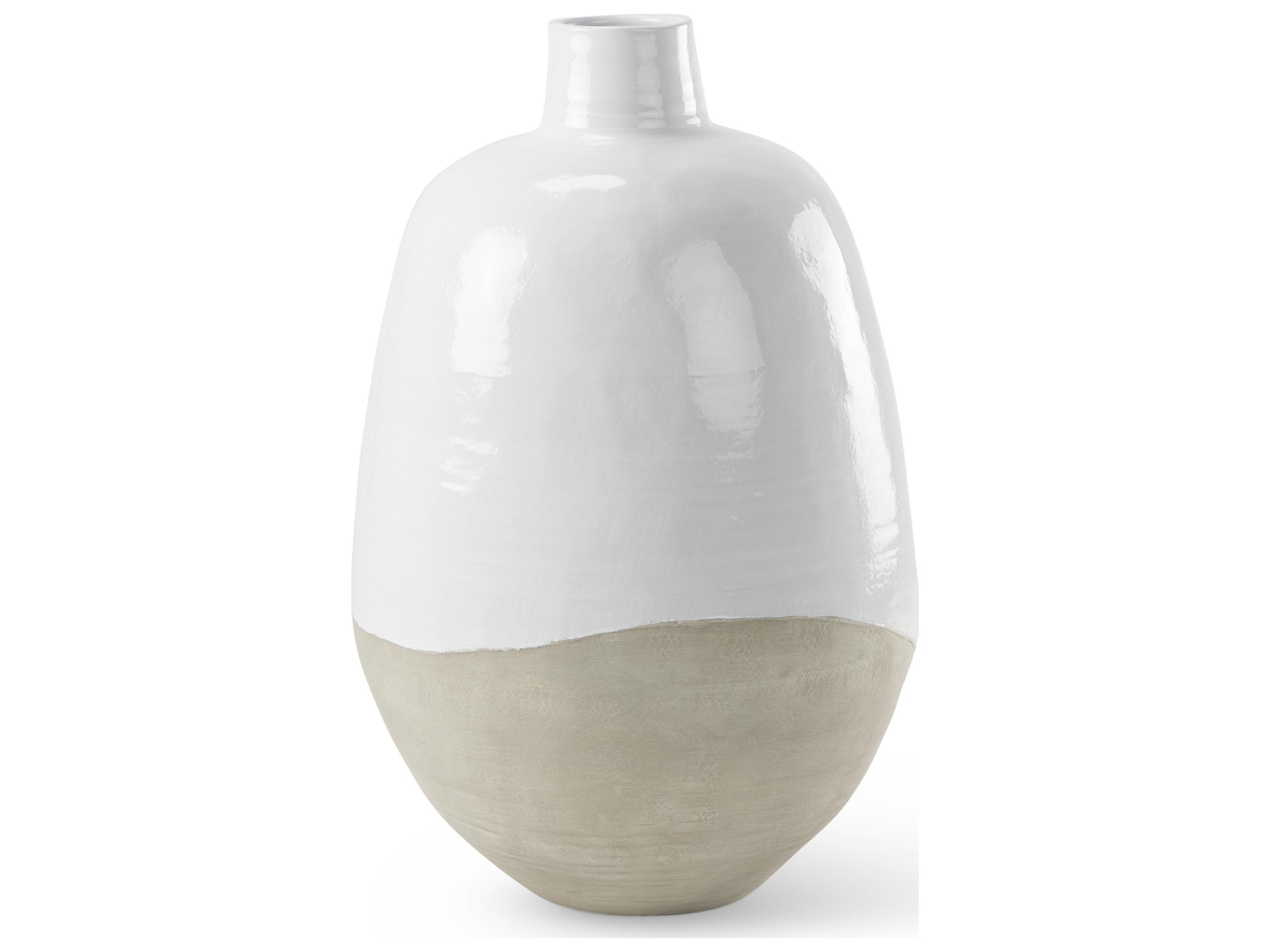 Amos 20.5L x 20.5W x 31.9H White and Dark Beige Color Blocked Ceramic Floor Vase