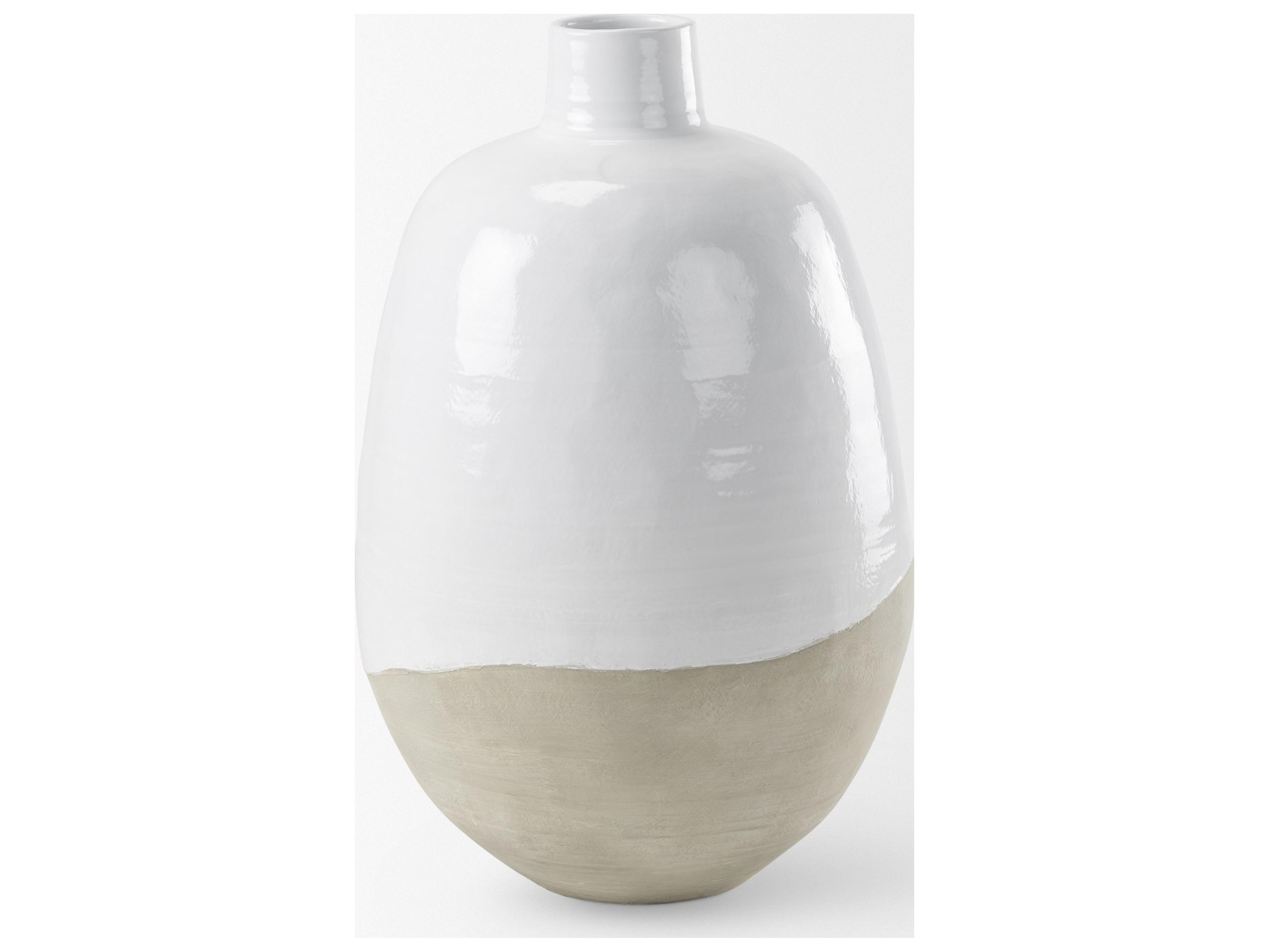 Mercana Amos 20.5L x 20.5W x 31.9H White and Dark Beige Color Blocked Ceramic Floor Vase